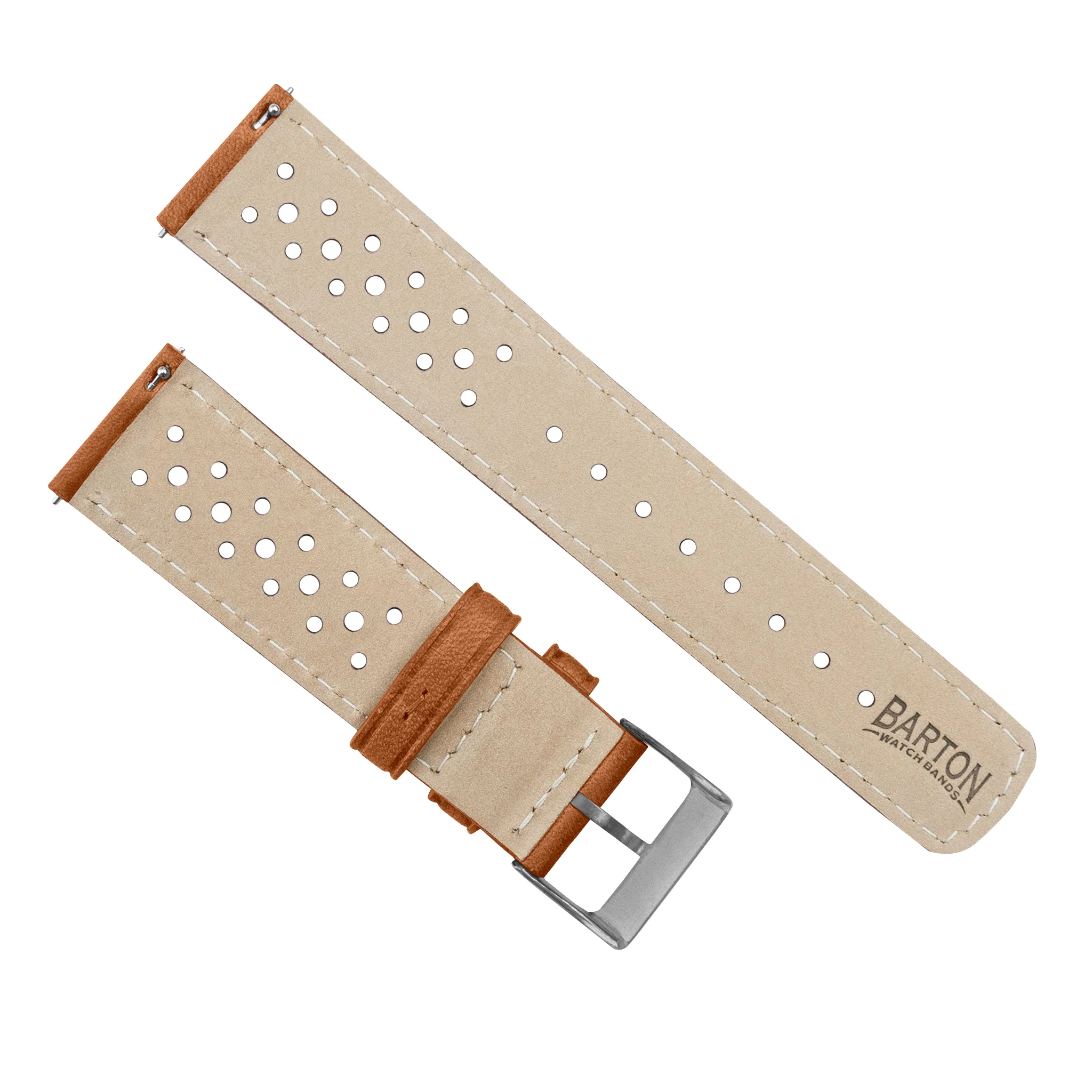 Caramel Brown Linen Stitch Racing Horween Leather Watch Band - Image 4