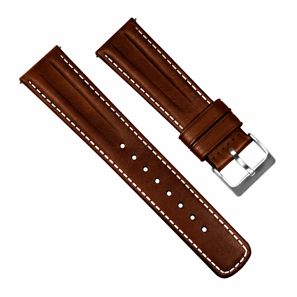Chocolate Brown Classic Horween Leather Linen Stitching Watch Band - Image 3