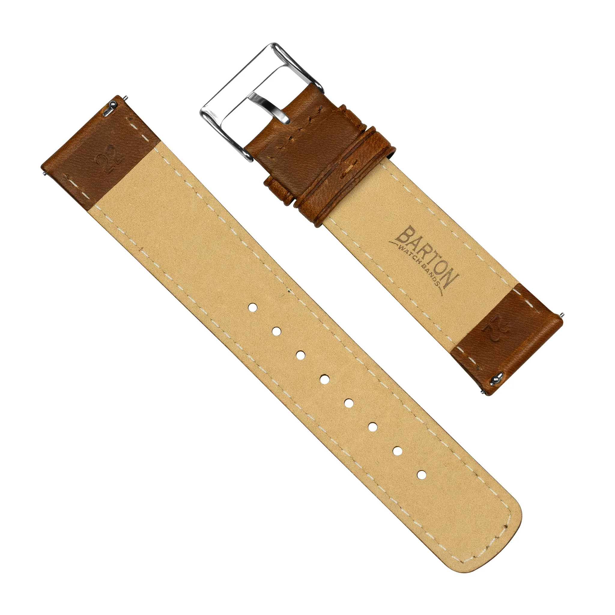 Caramel Brown Classic Horween Leather Linen Stitching Watch Band - Image 5