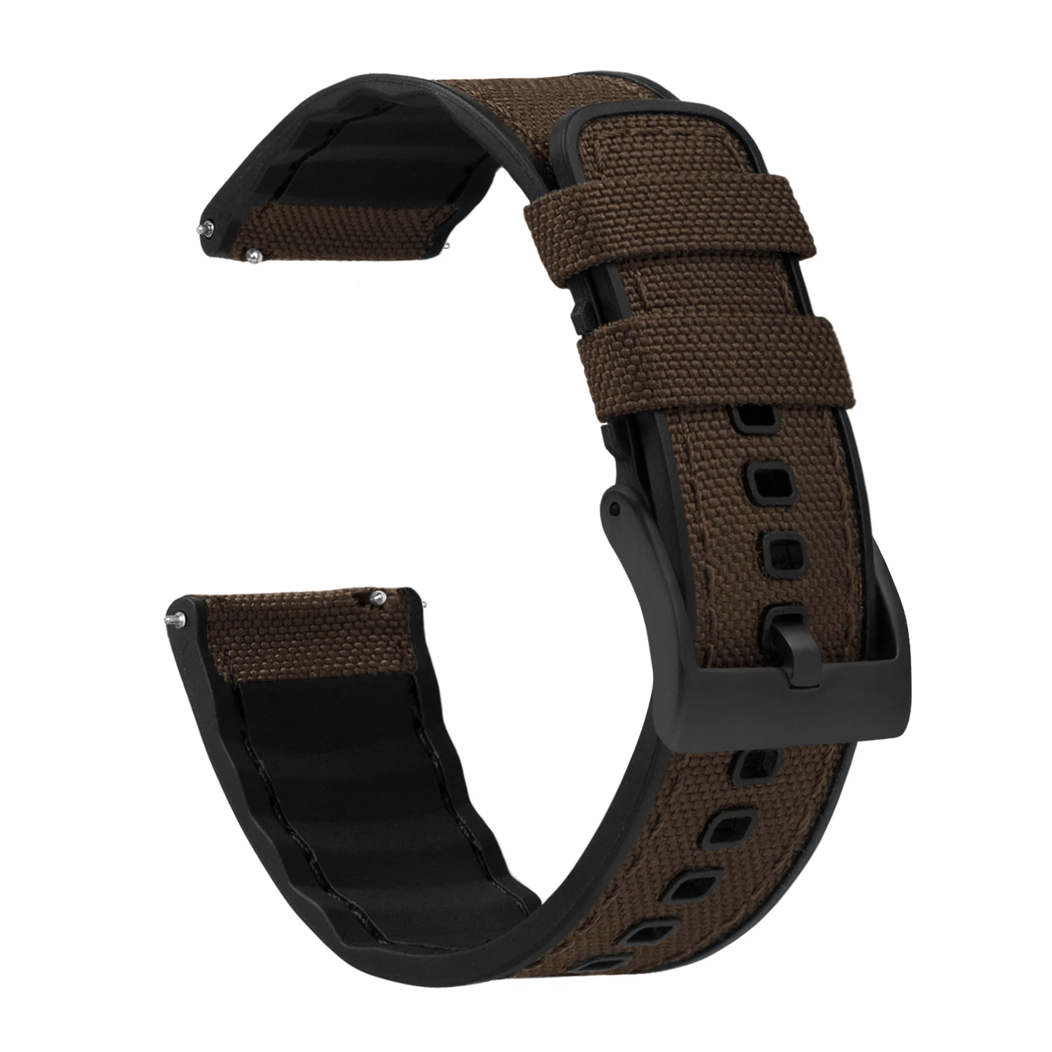 Chocolate Brown Cordura Fabric And Silicone Hybrid Watch Band - Image 4