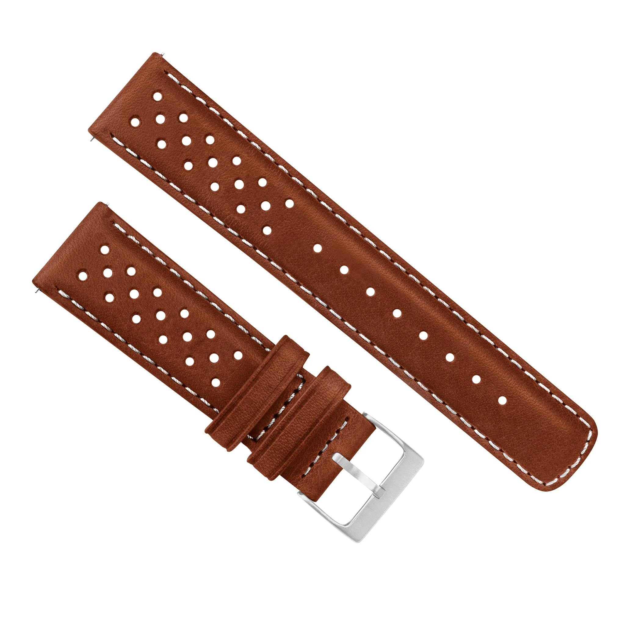 Chocolate Brown Linen Stitch Racing Horween Leather Watch Band - Image 3