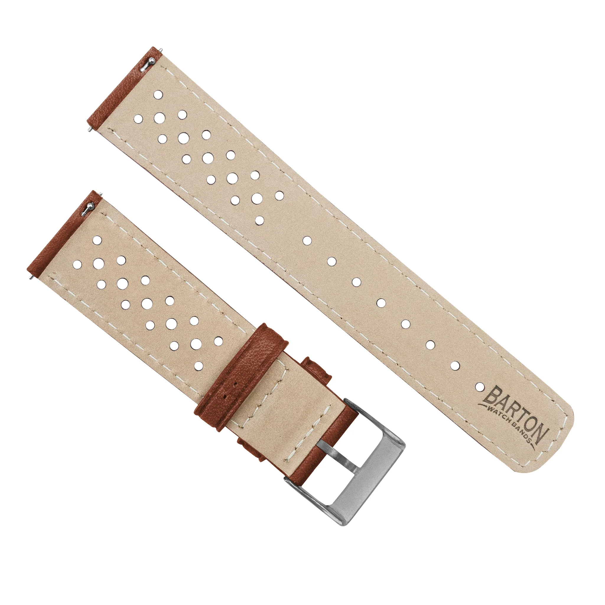 Chocolate Brown Linen Stitch Racing Horween Leather Watch Band - Image 4