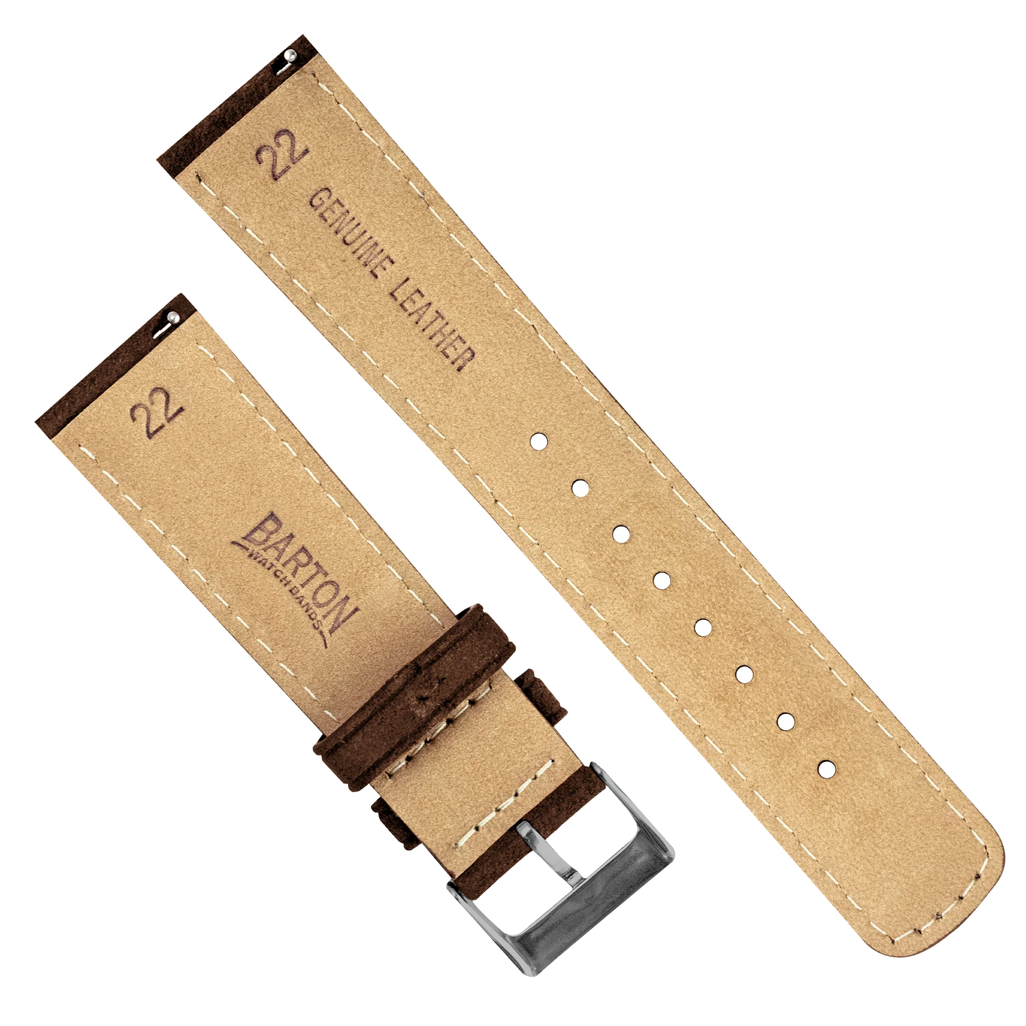 Chocolate Brown Italian Suede Beige Stitching Watch Band - Image 3