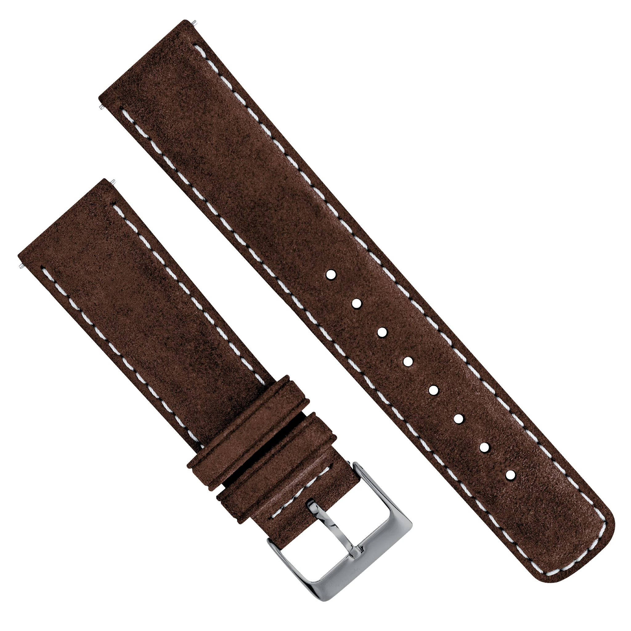 Chocolate Brown Italian Suede Beige Stitching Watch Band - Image 4