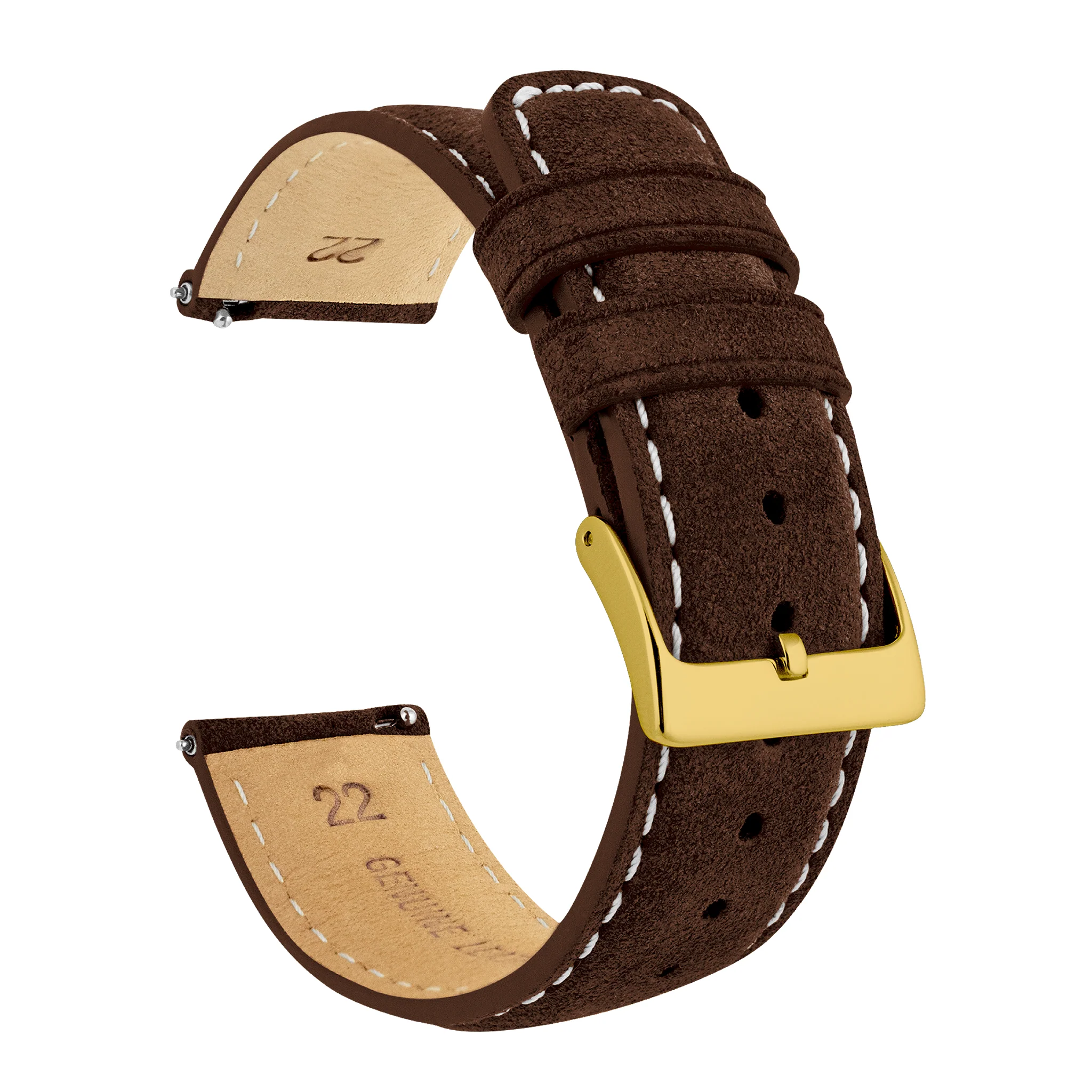 Chocolate Brown Italian Suede Beige Stitching Watch Band - Image 5