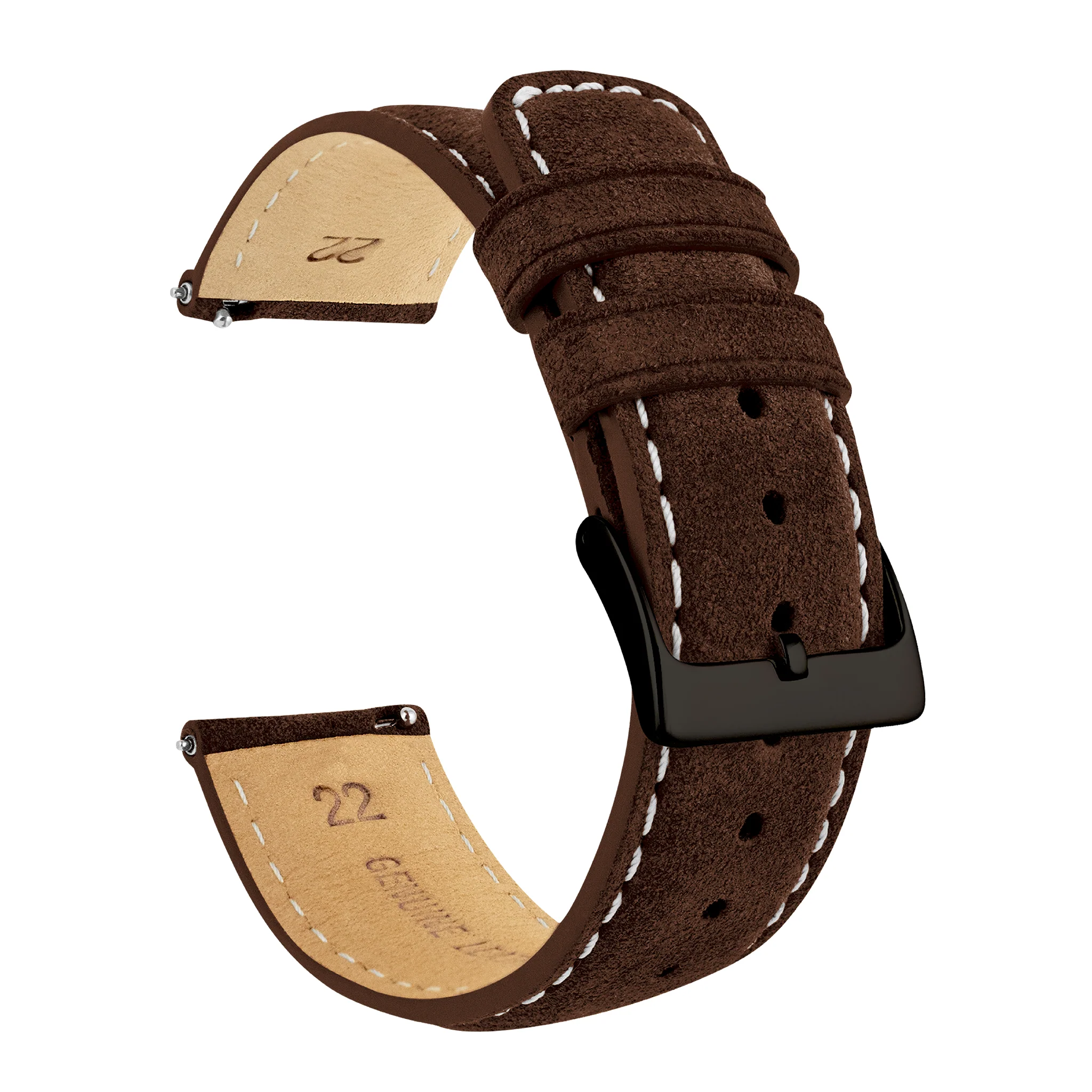 Chocolate Brown Italian Suede Beige Stitching Watch Band - Image 6