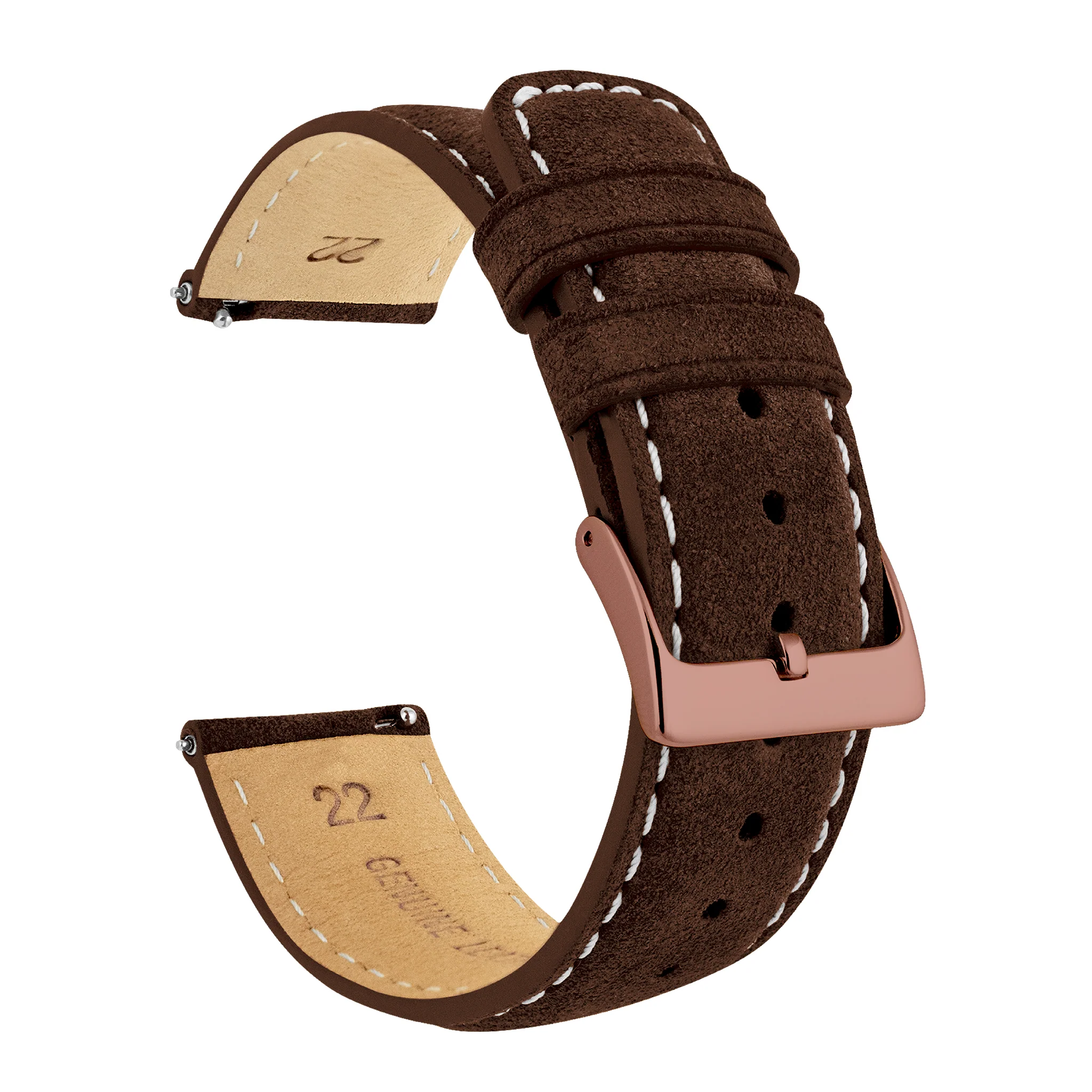 Chocolate Brown Italian Suede Beige Stitching Watch Band - Image 7
