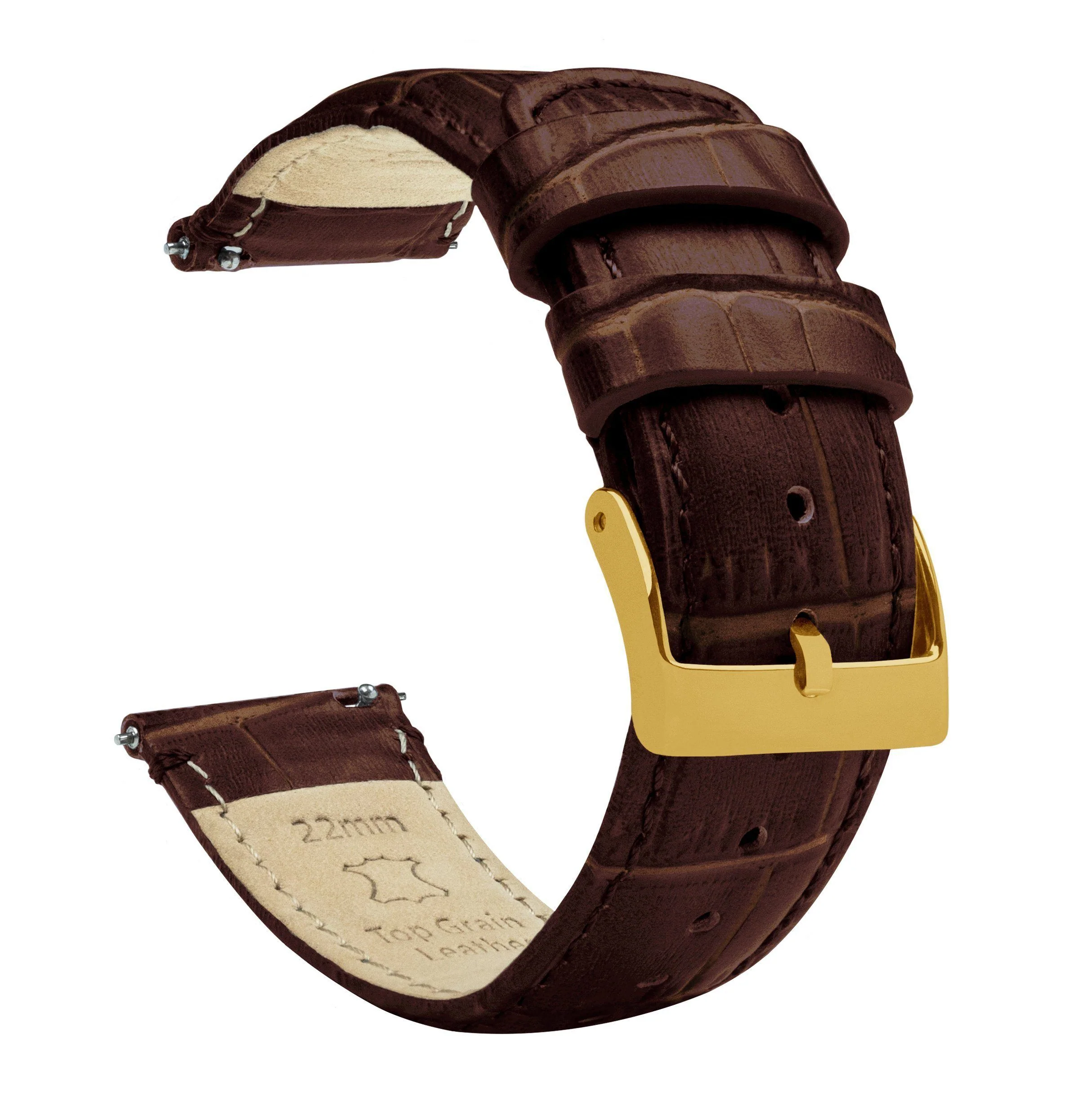 Coffee Brown Alligator Grain Leather Watch Band - Image 12