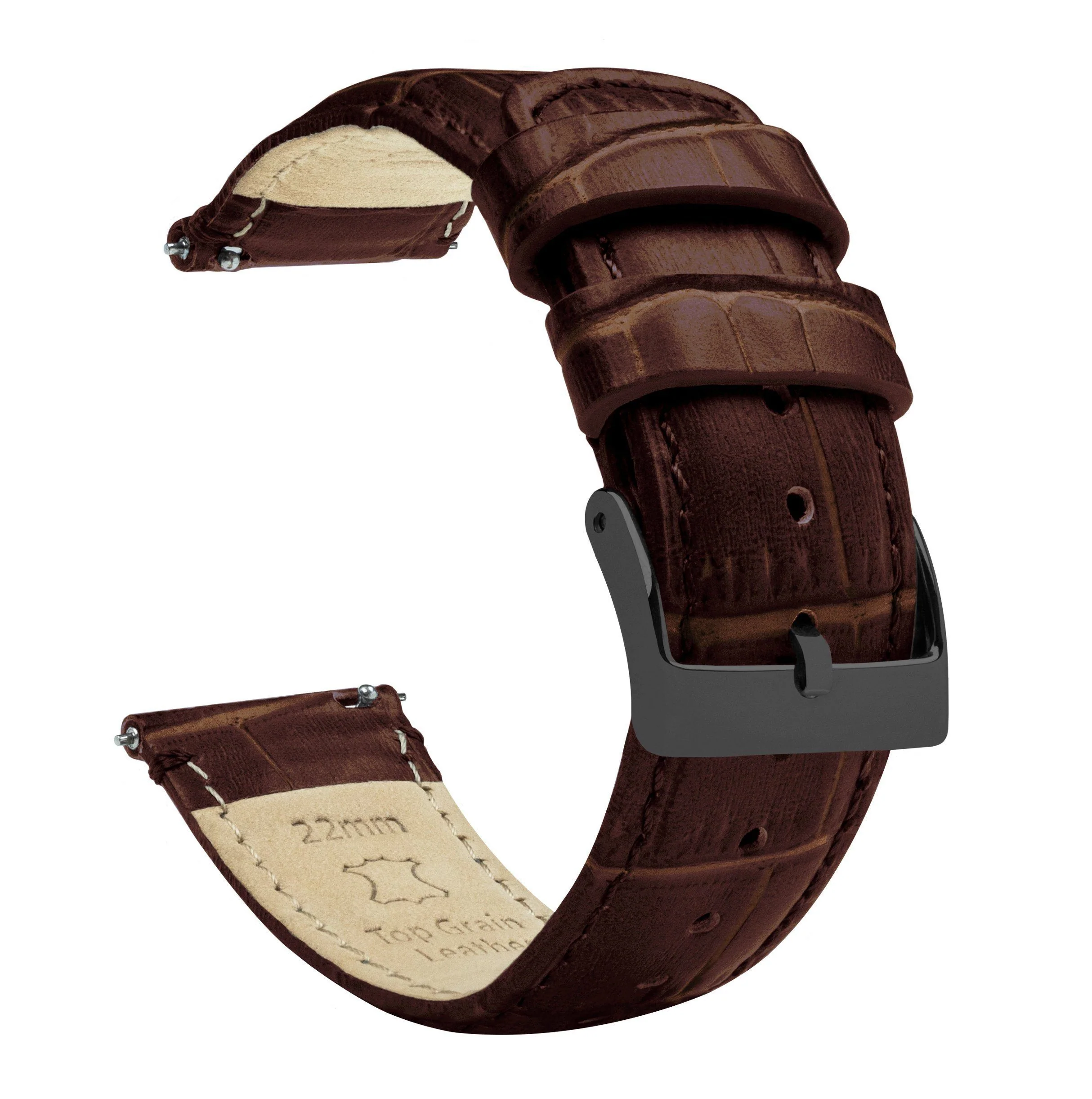 Coffee Brown Alligator Grain Leather Watch Band - Image 13