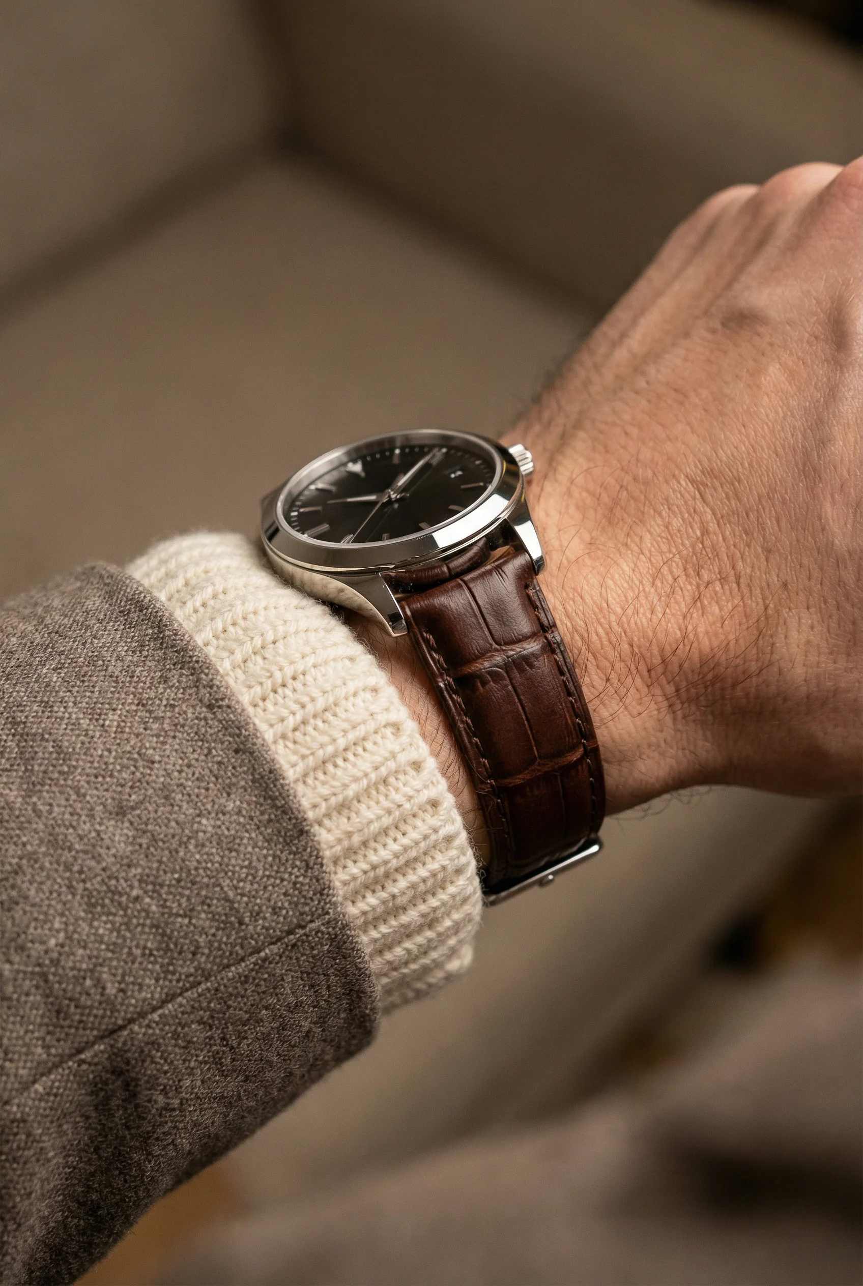 Coffee Brown Alligator Grain Leather Watch Band - Image 4