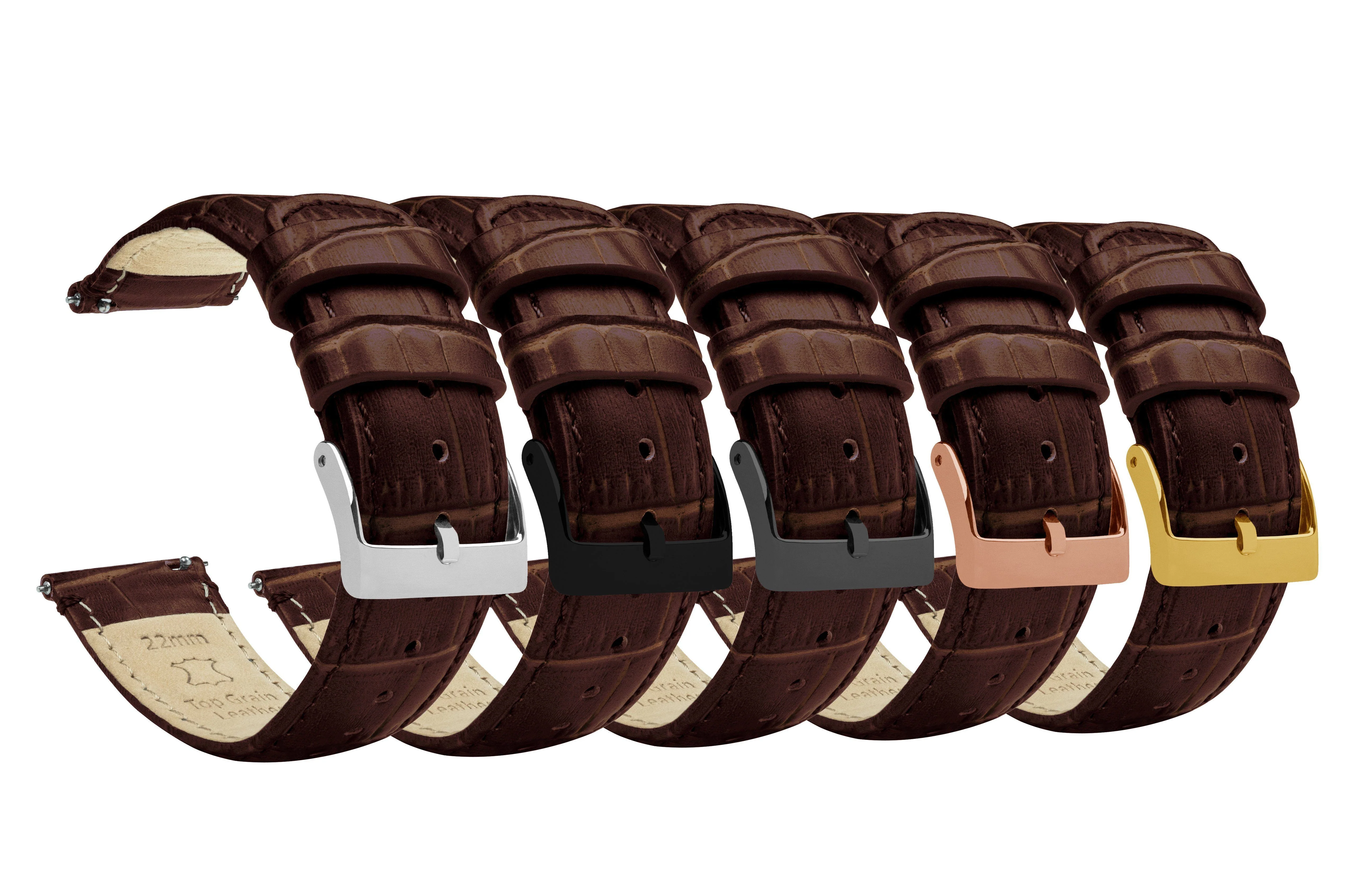 Coffee Brown Alligator Grain Leather Watch Band - Image 5
