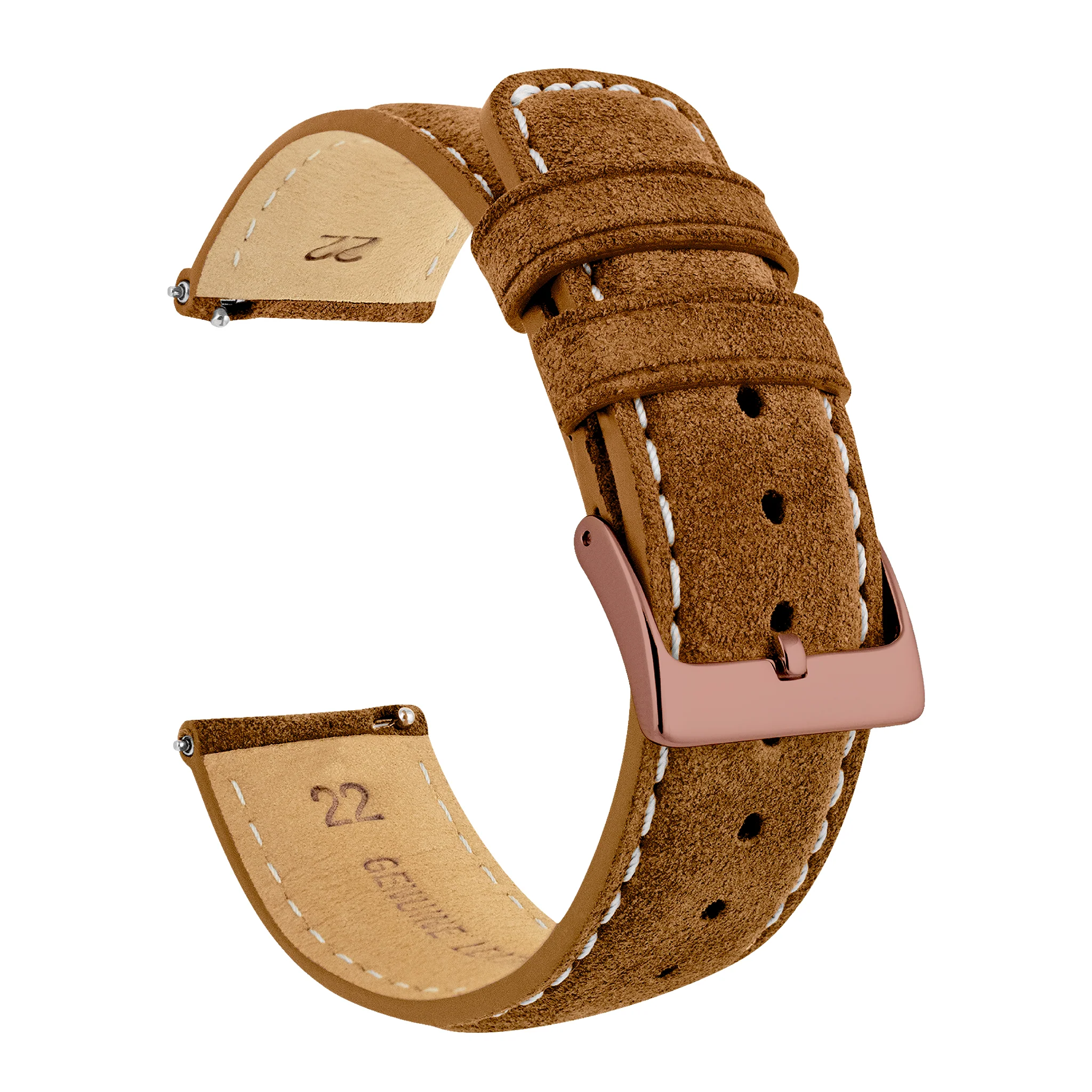 Cognac Brown Italian Suede Beige Stitching Watch Band - Image 10