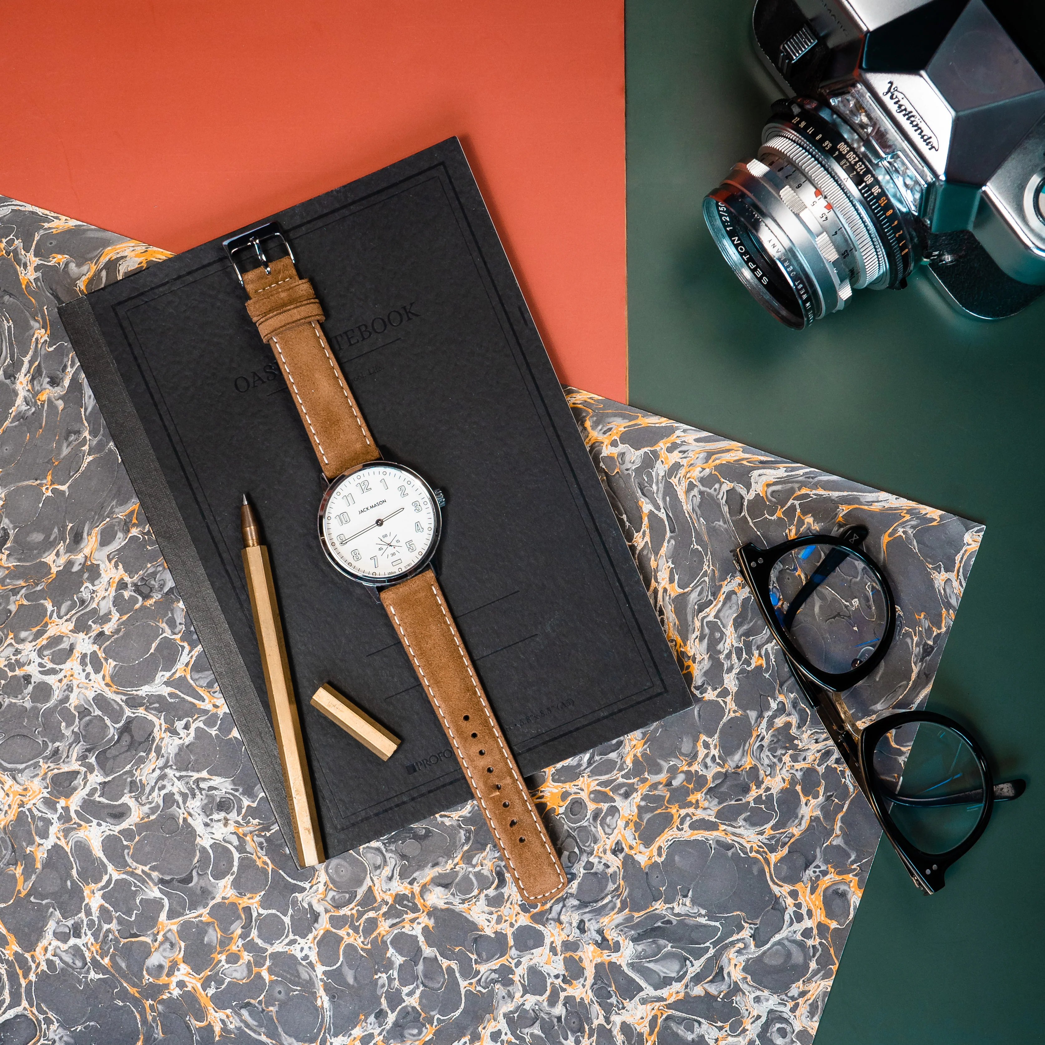 Cognac Brown Italian Suede Beige Stitching Watch Band - Image 3