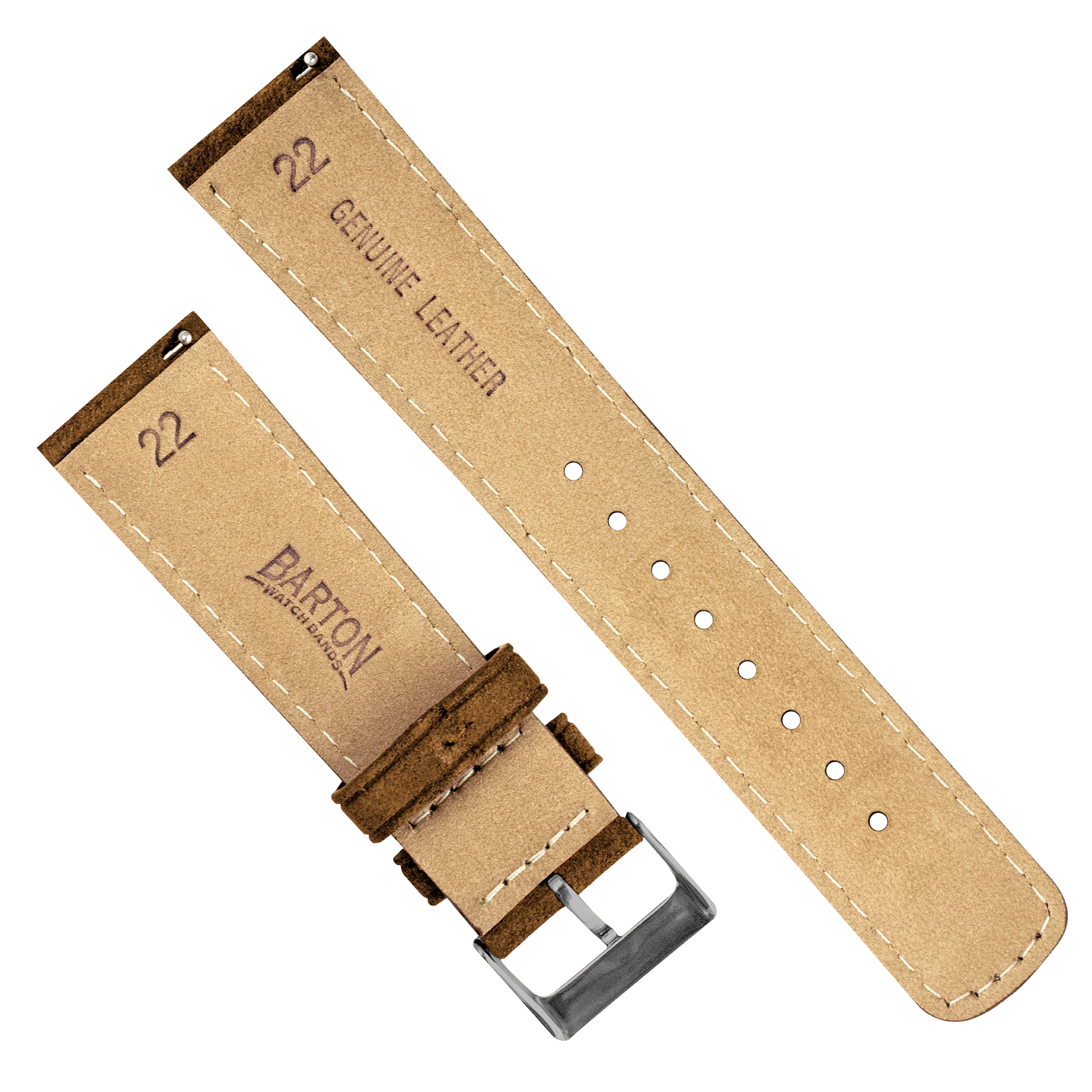 Cognac Brown Italian Suede Beige Stitching Watch Band - Image 6