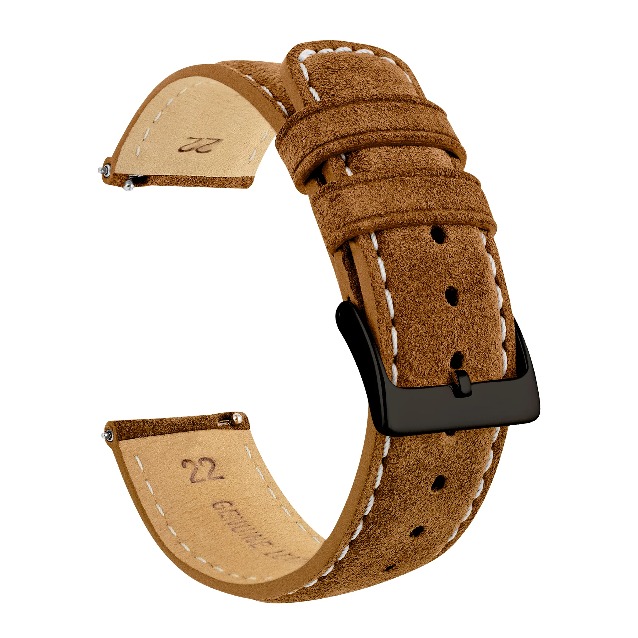 Cognac Brown Italian Suede Beige Stitching Watch Band - Image 7