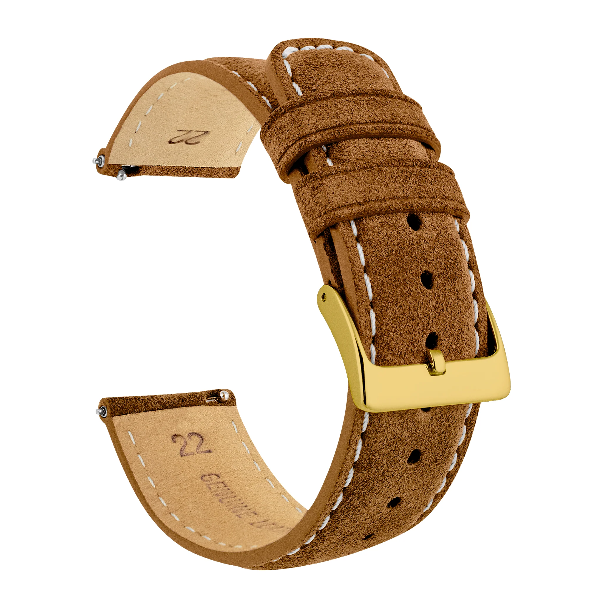 Cognac Brown Italian Suede Beige Stitching Watch Band - Image 8