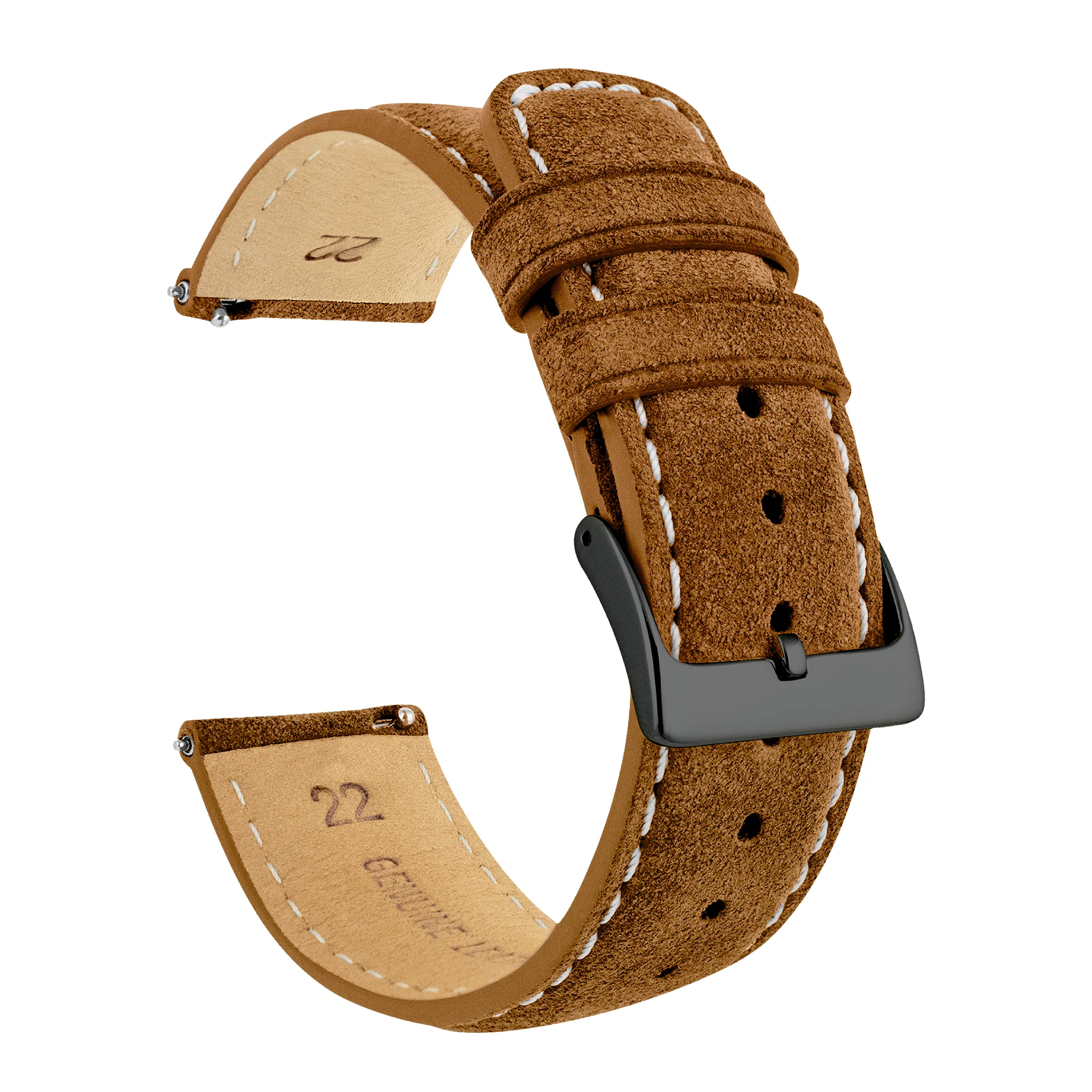 Cognac Brown Italian Suede Beige Stitching Watch Band - Image 9