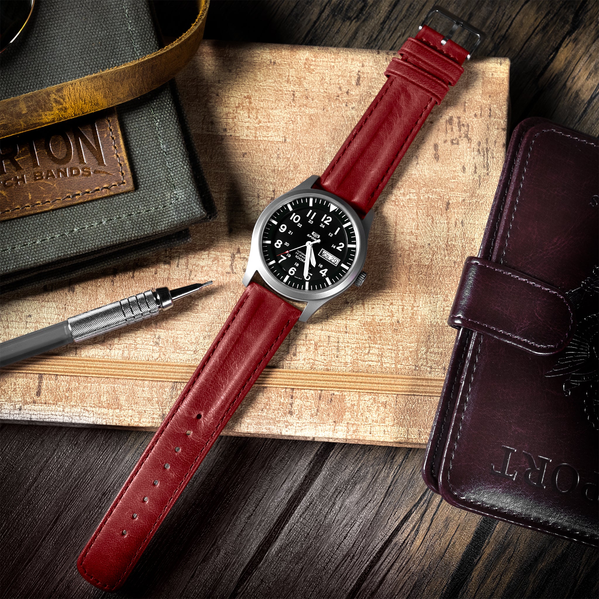 Crimson Red Classic Horween Leather Watch Band - Image 2