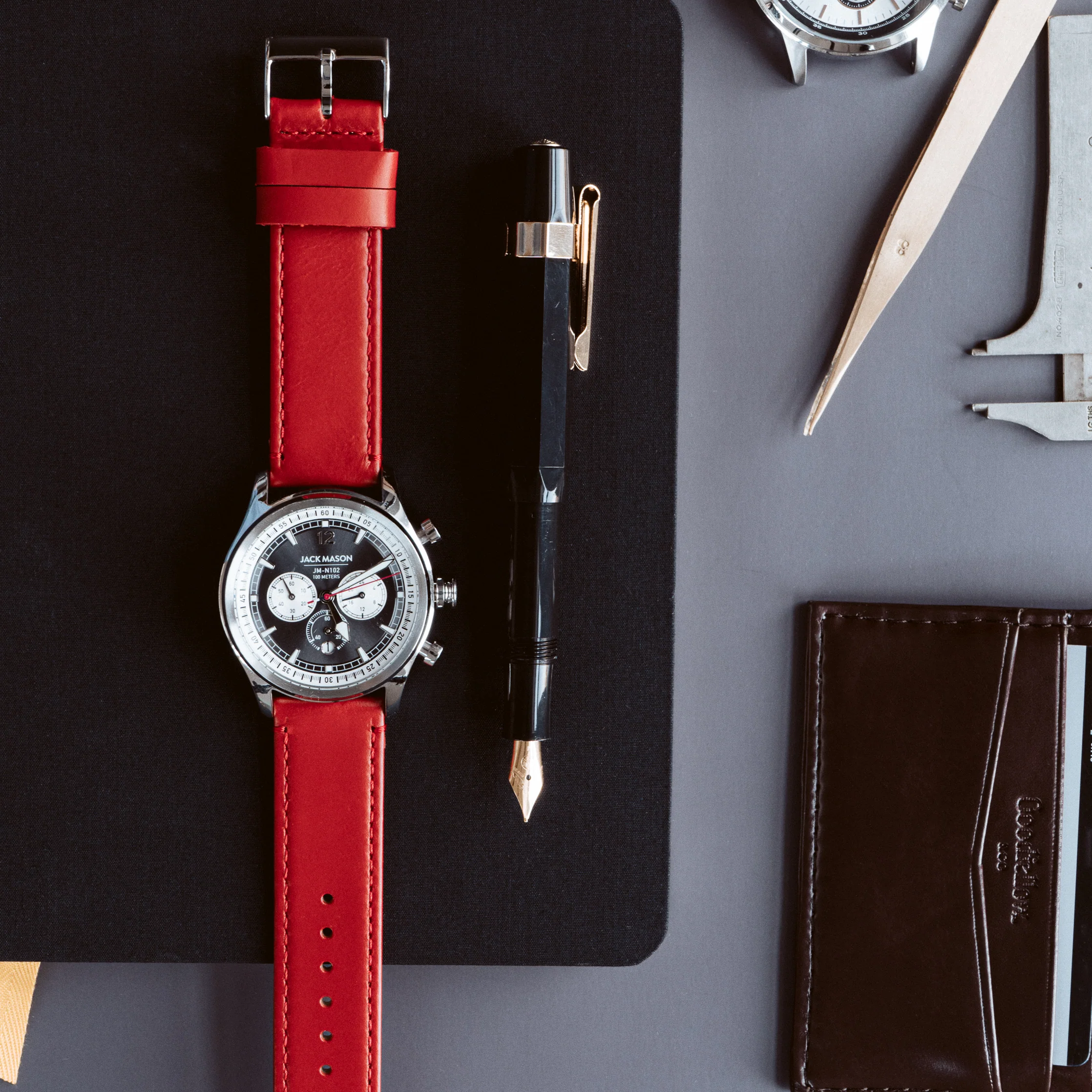 Crimson Red Leather Red Stitching Watch Band - Image 5
