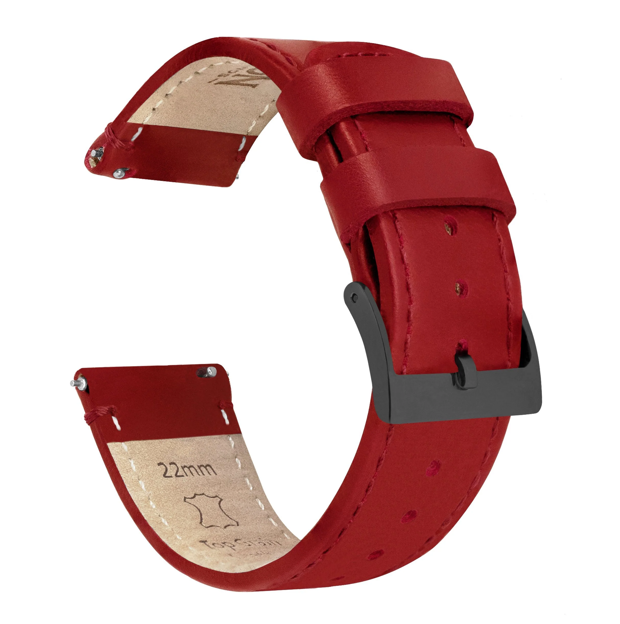 Crimson Red Leather Red Stitching Watch Band - Image 7