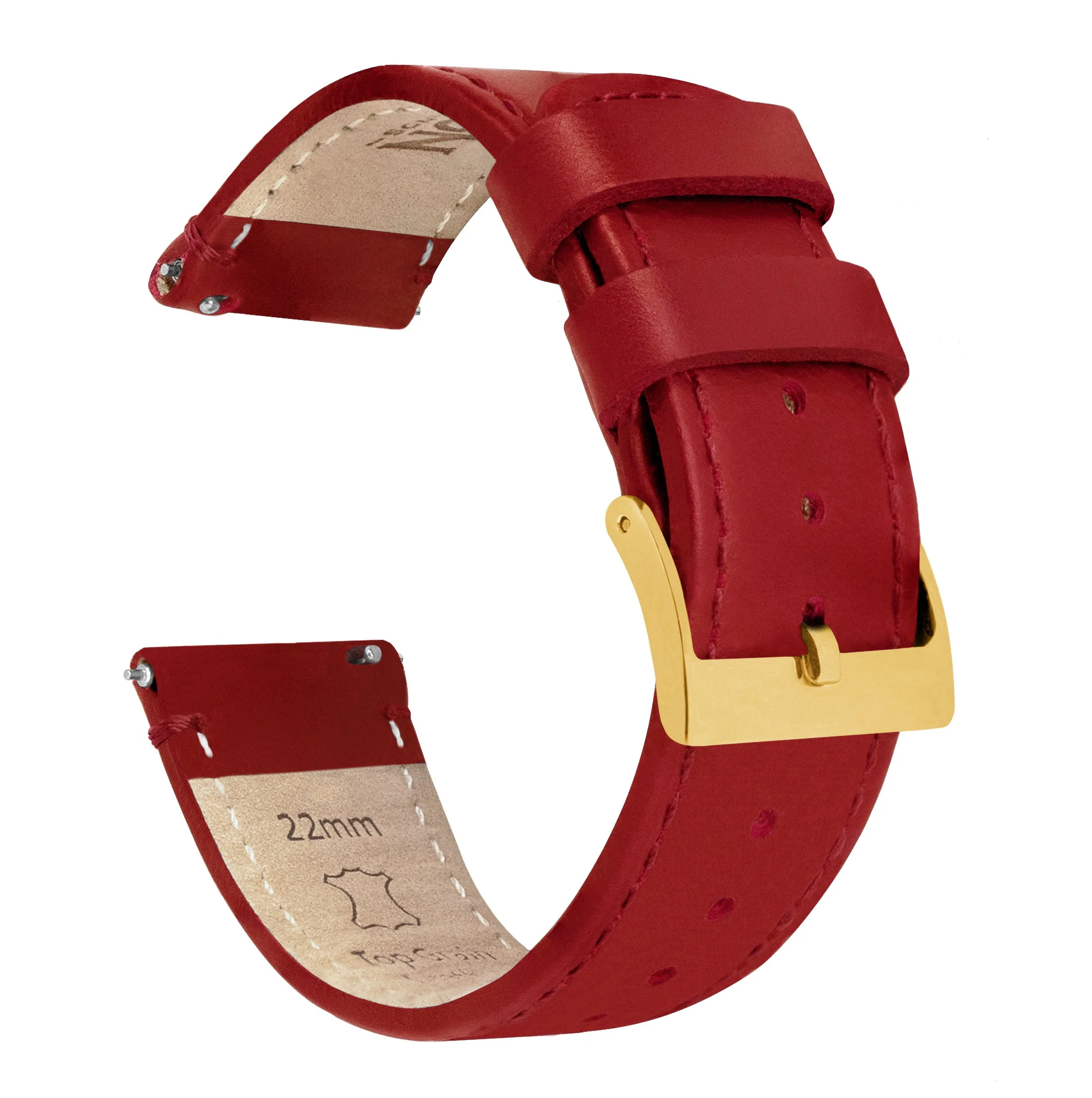 Crimson Red Leather Red Stitching Watch Band - Image 8