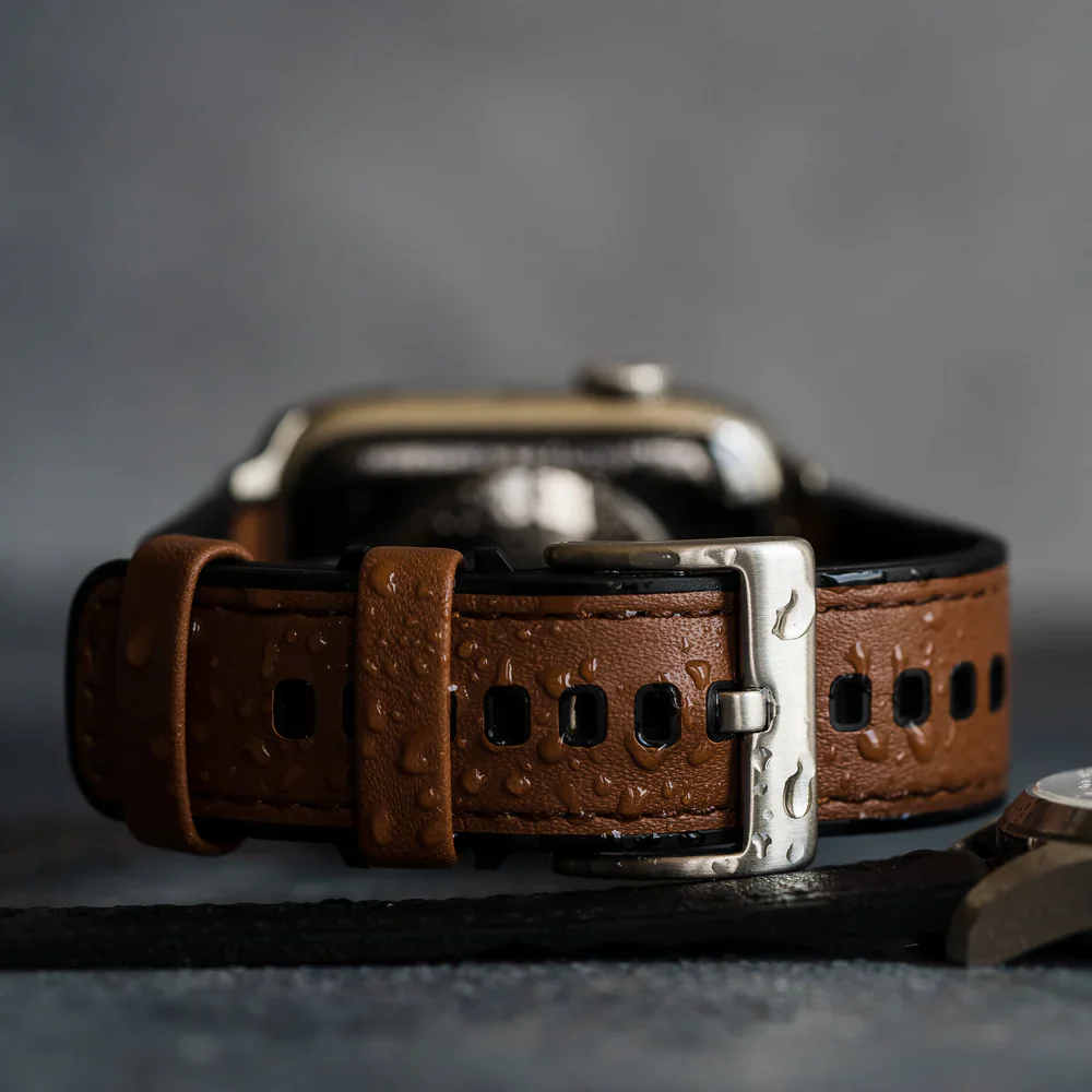 Descent™ G2 & G1 - Water Resistant Leather & Silicone Base Light Brown Watch Band - Image 4