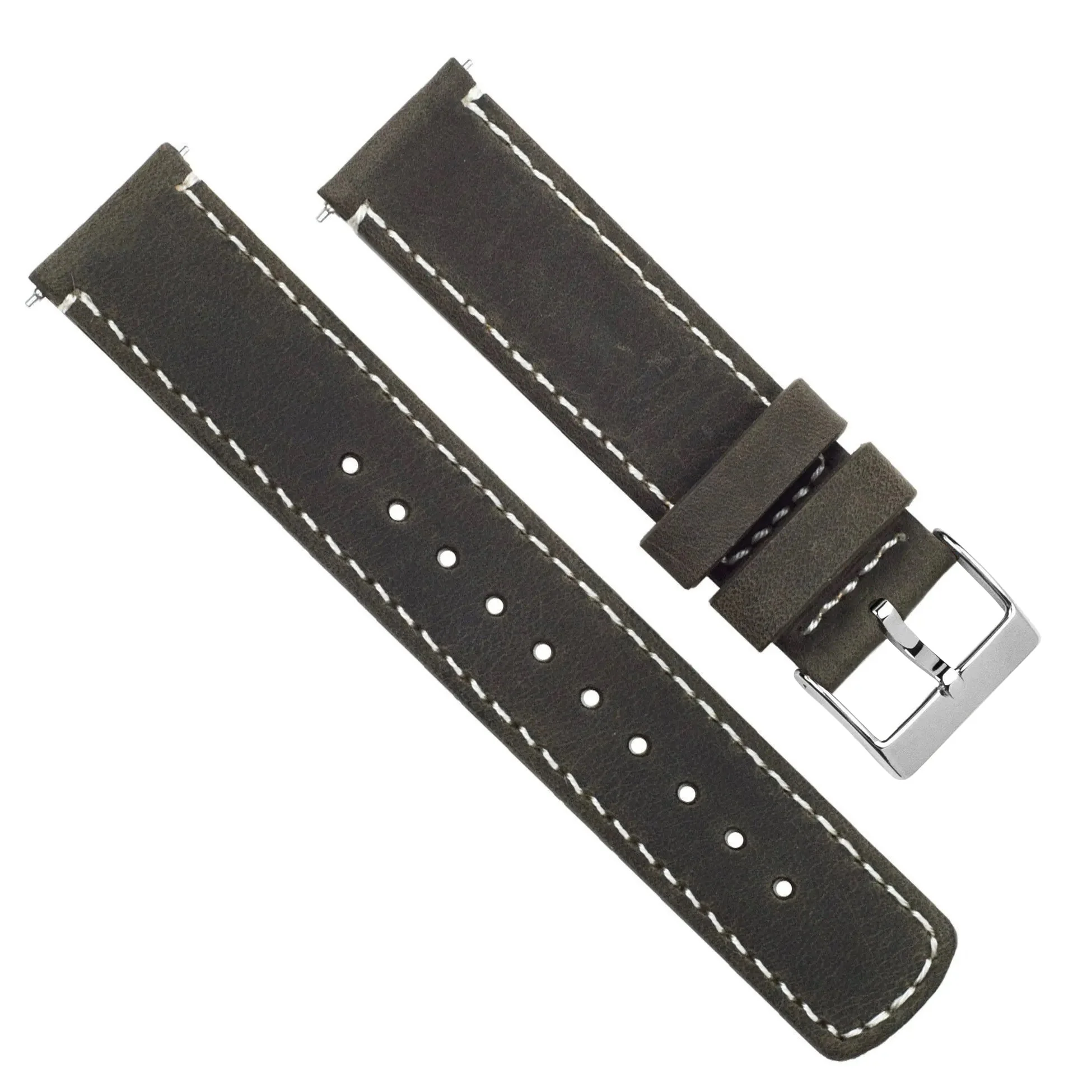 Espresso Leather White Stitching Quick Release Watch Band - Image 3