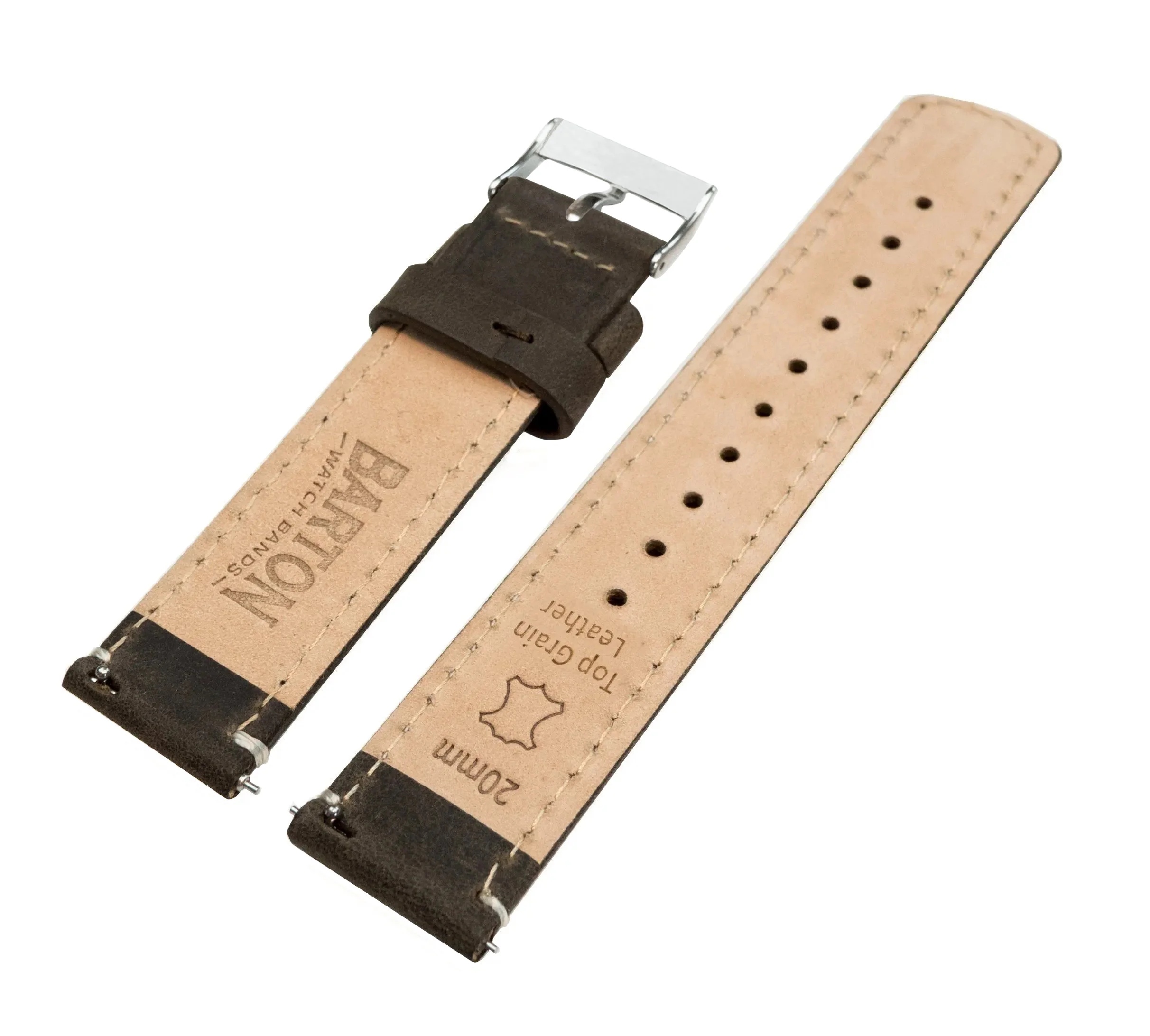 Espresso Leather White Stitching Quick Release Watch Band - Image 4