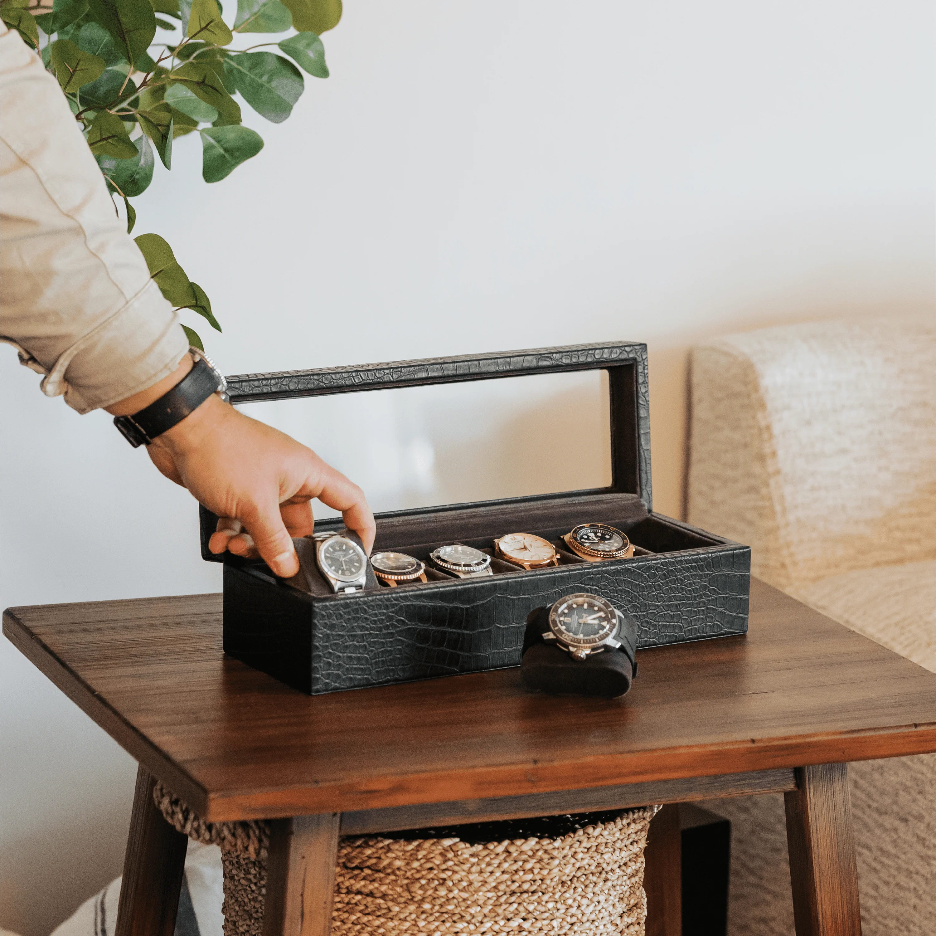 Faux Crocodile Watch Box - 6 Slot - Image 12