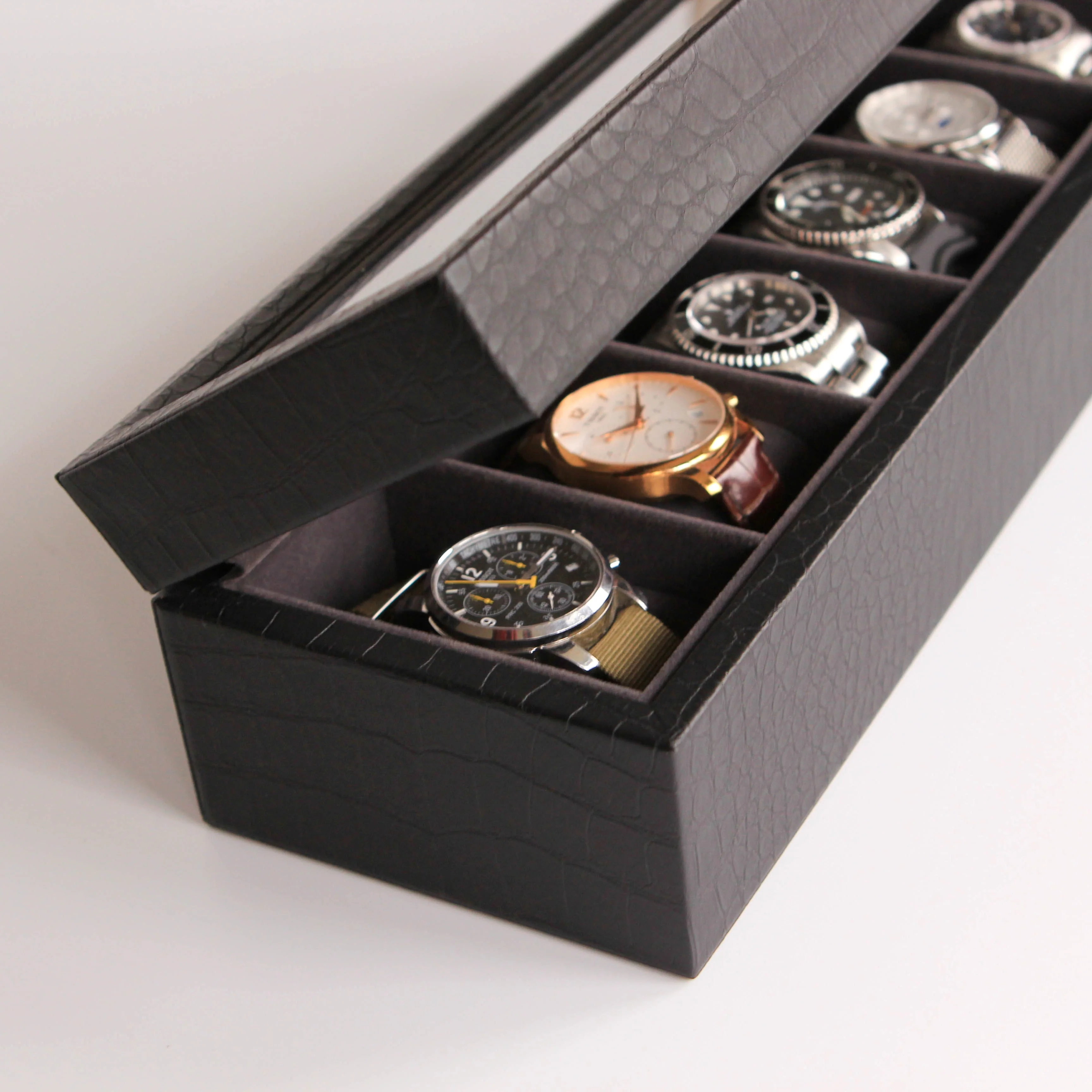 Faux Crocodile Watch Box - 6 Slot - Image 7