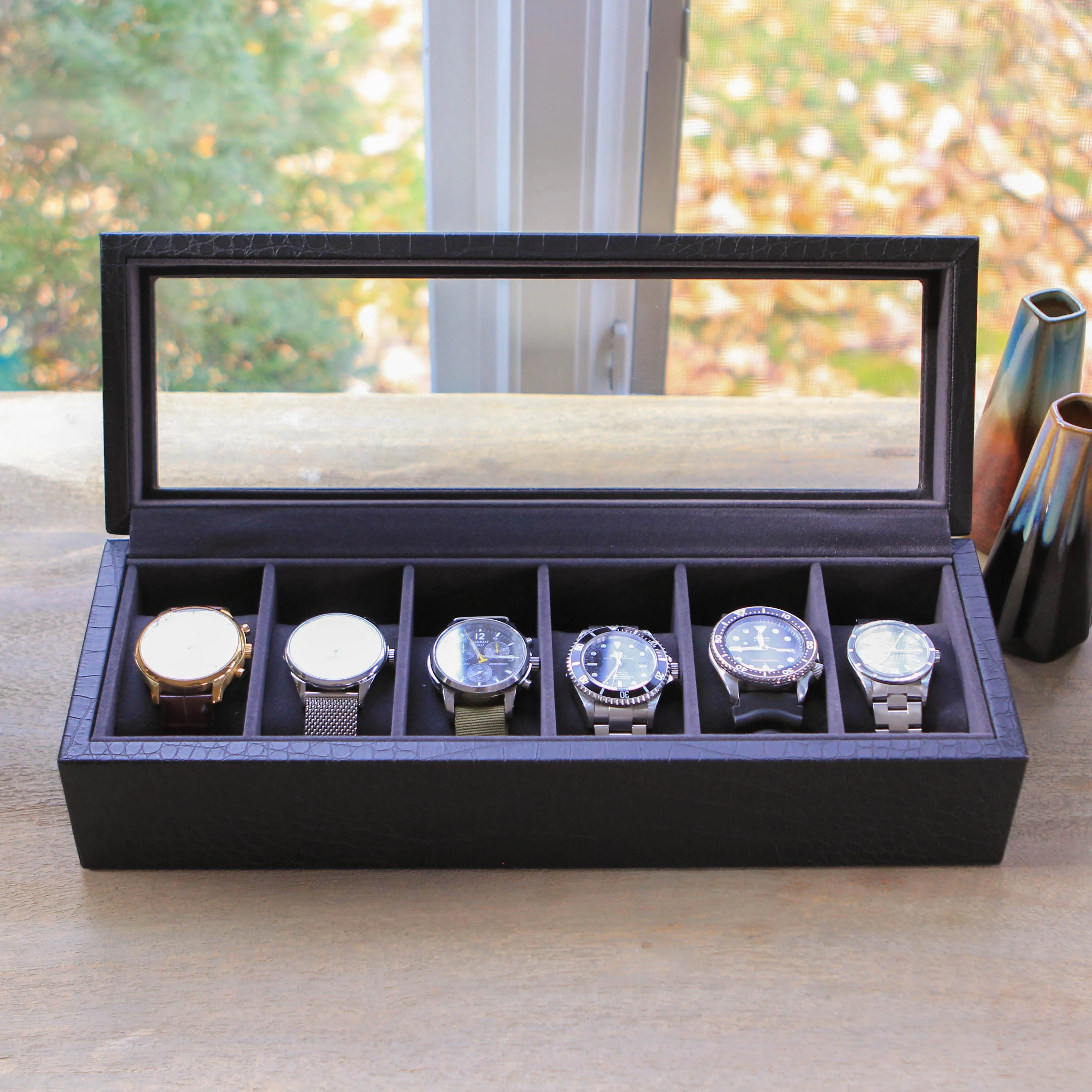 Faux Crocodile Watch Box - 6 Slot - Image 8