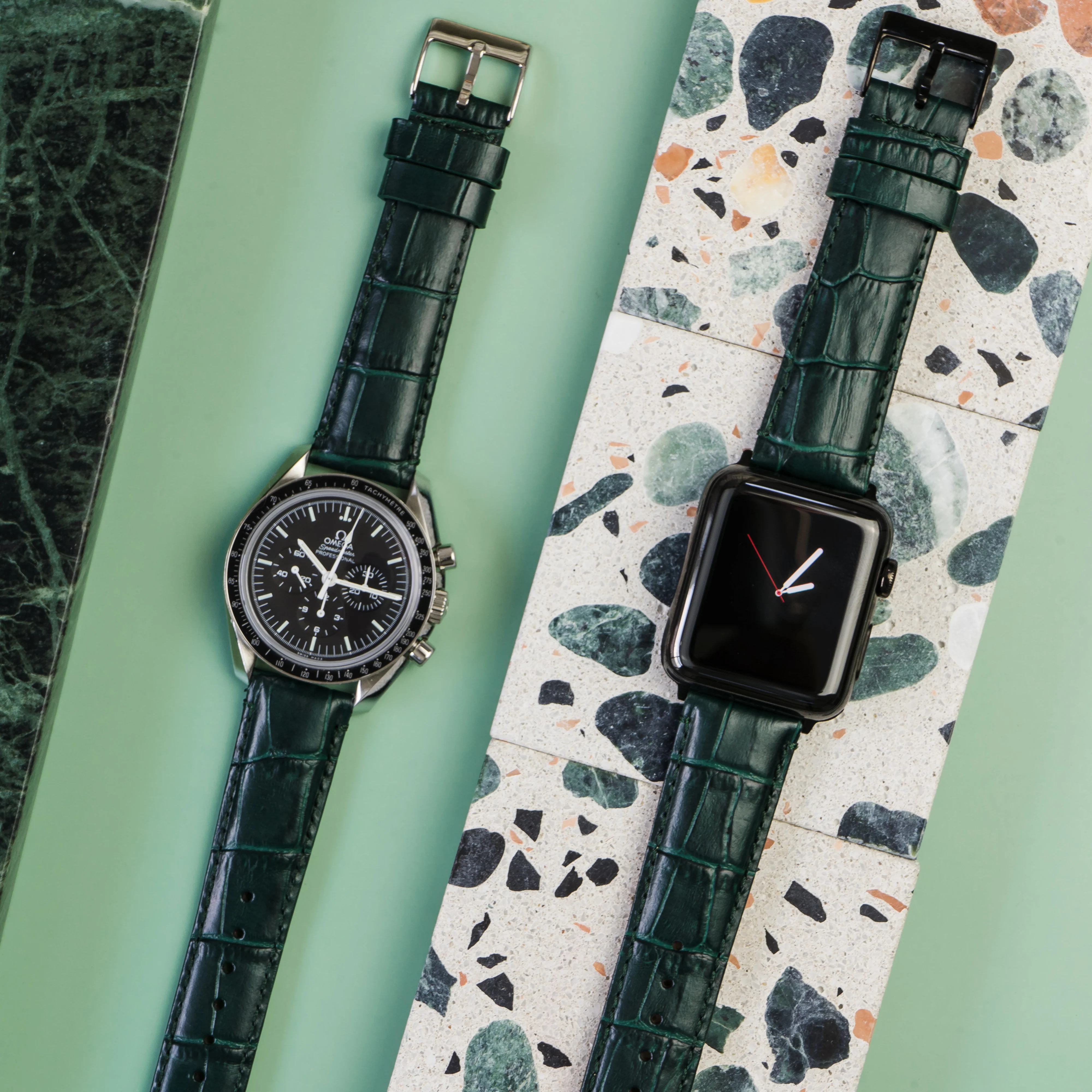 Forest Green Alligator Grain Leather Watch Band - Image 2