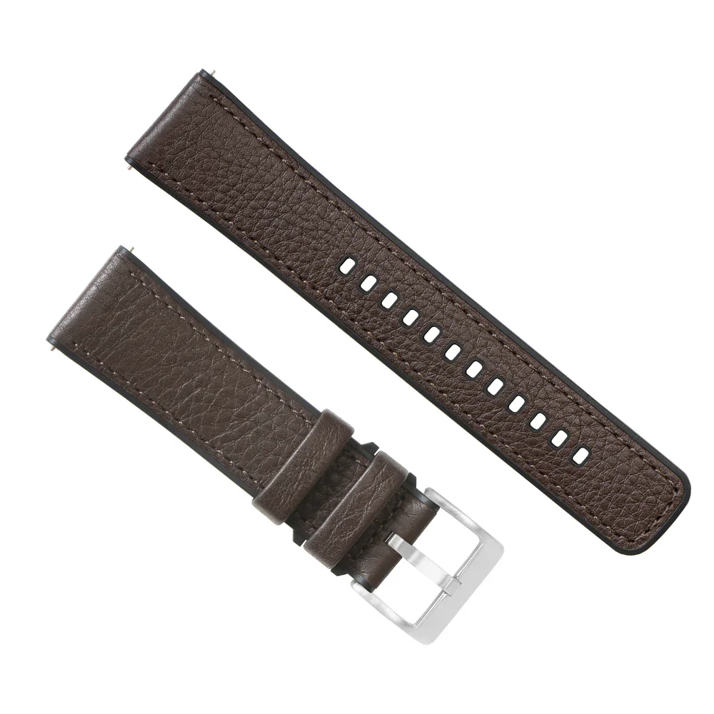Garmin Forerunner® 570, 165, 55 - Water Resistant Leather & Silicone Base Dark Brown Watch Band - Image 2