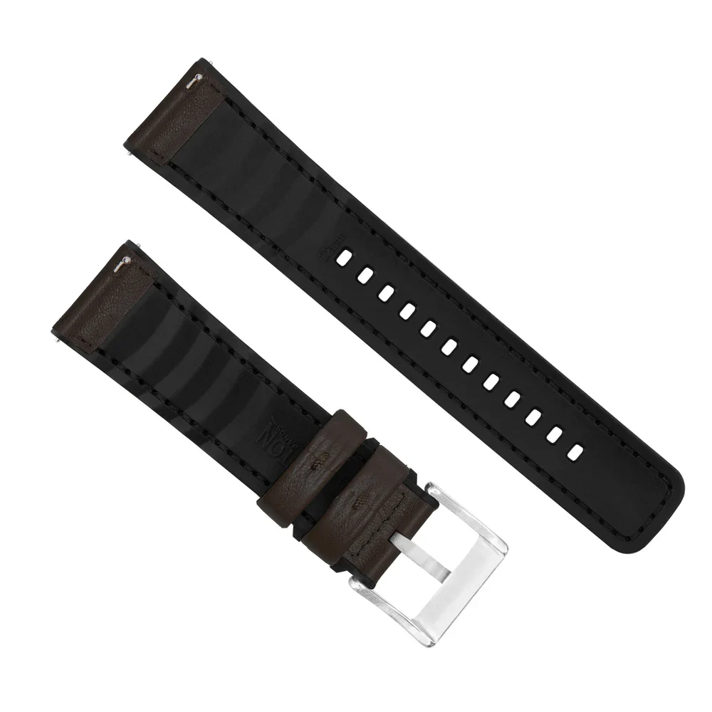 Garmin quatix® 8, 7, 6 - Water Resistant Leather & Silicone Base Dark Brown Watch Band - Image 4