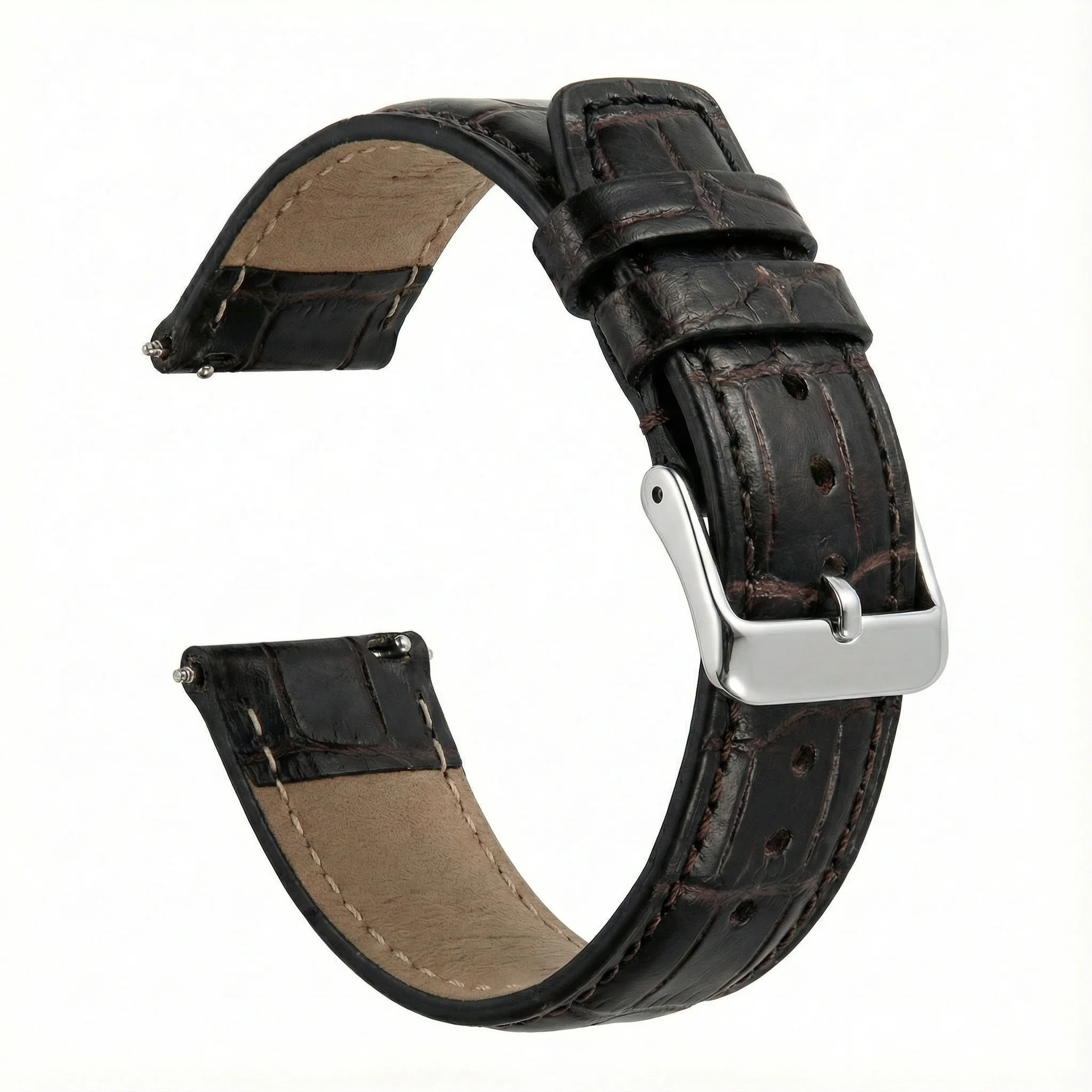 Genuine Alligator Black Leather Watch Band, Made in USA (Women's)