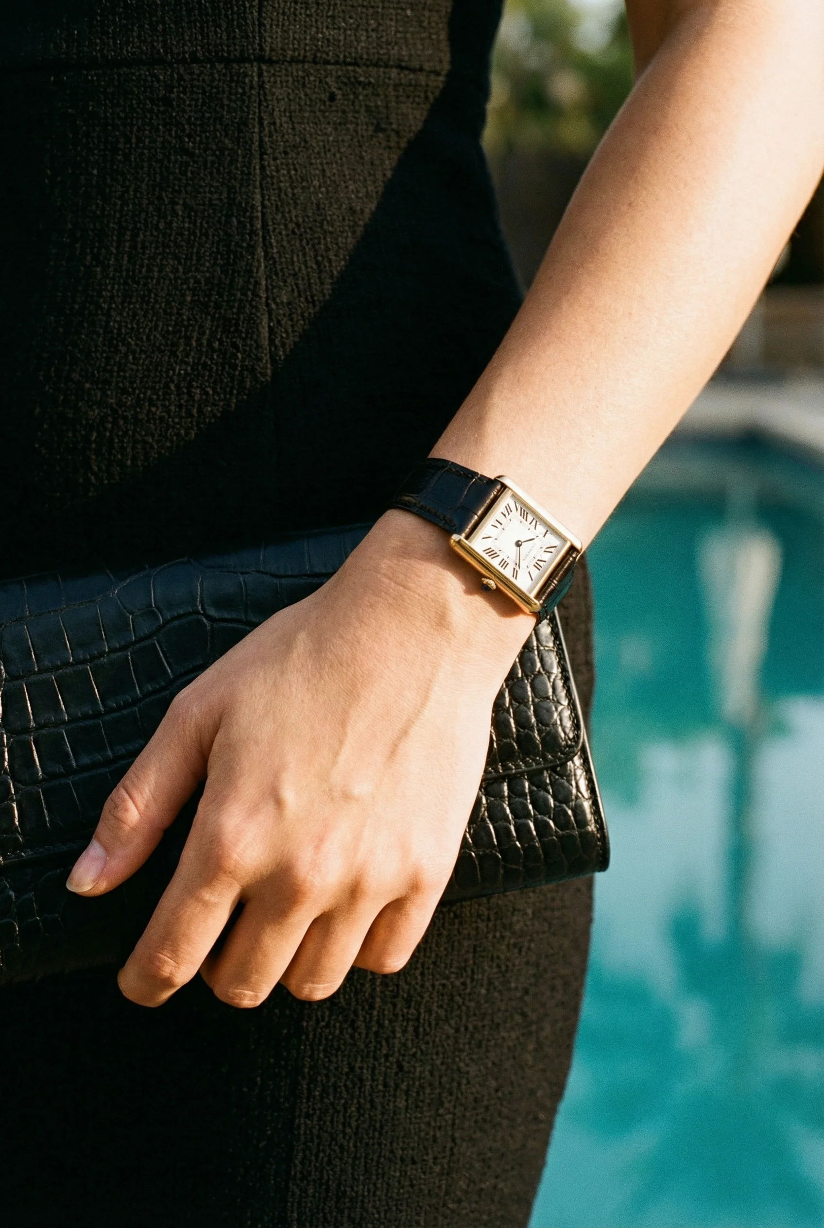Genuine Alligator Black Leather Watch Band, Made in USA (Women's) - Image 4