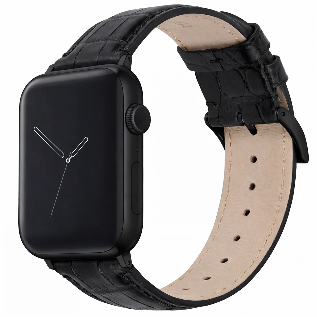 Apple Watch Genuine Alligator Black Leather Watch Band, Made in USA - Image 5
