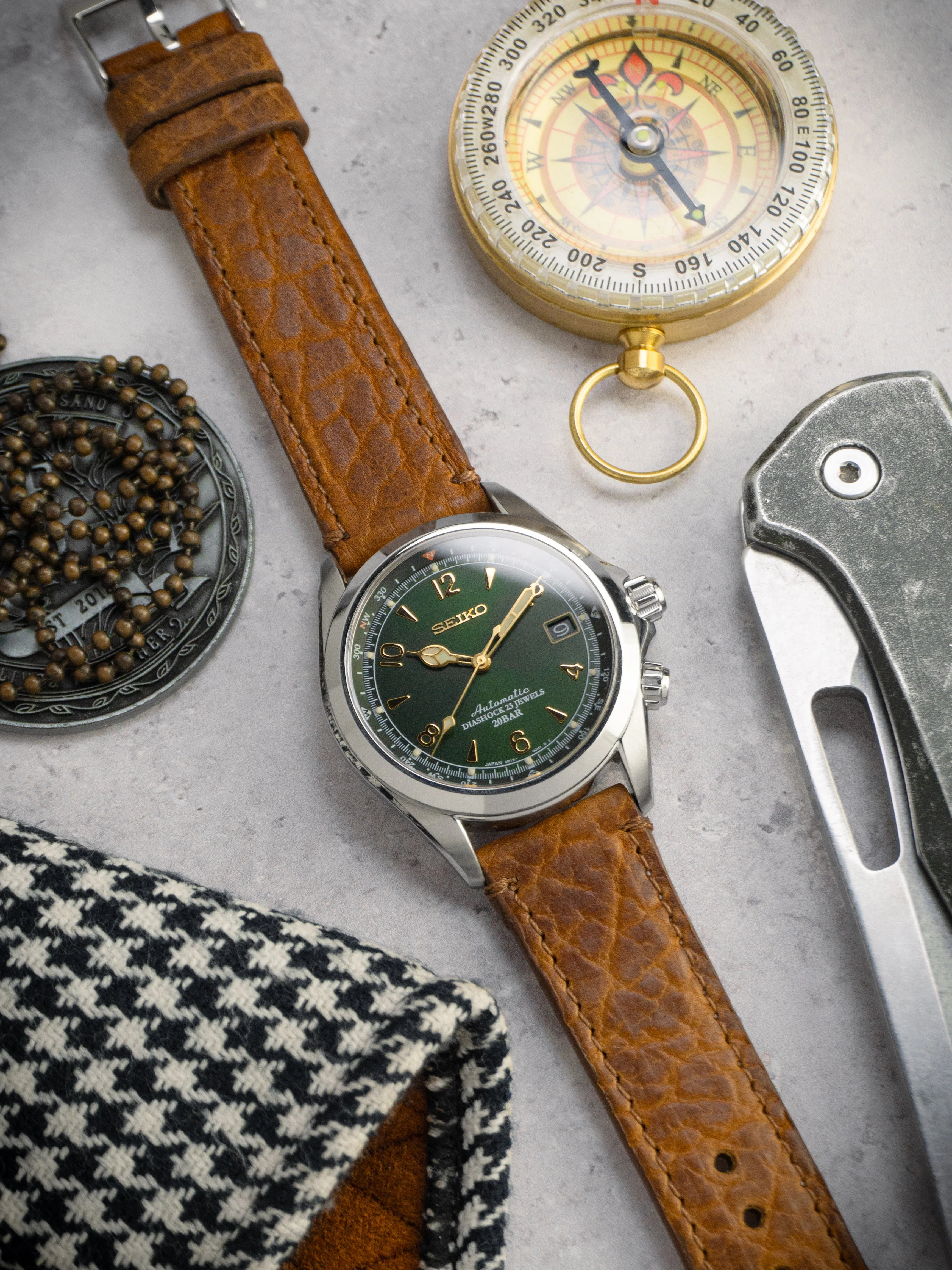 Genuine Bison Brown Leather Watch Band, Made in USA - Grand Seiko (20mm) - Image 2