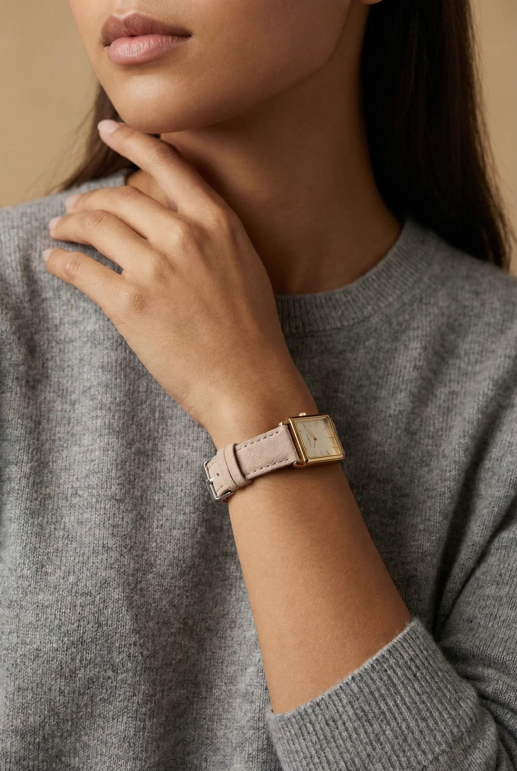 Genuine Nubuck Beige Leather Watch Band, Crafted in the USA (Women's) - Image 4