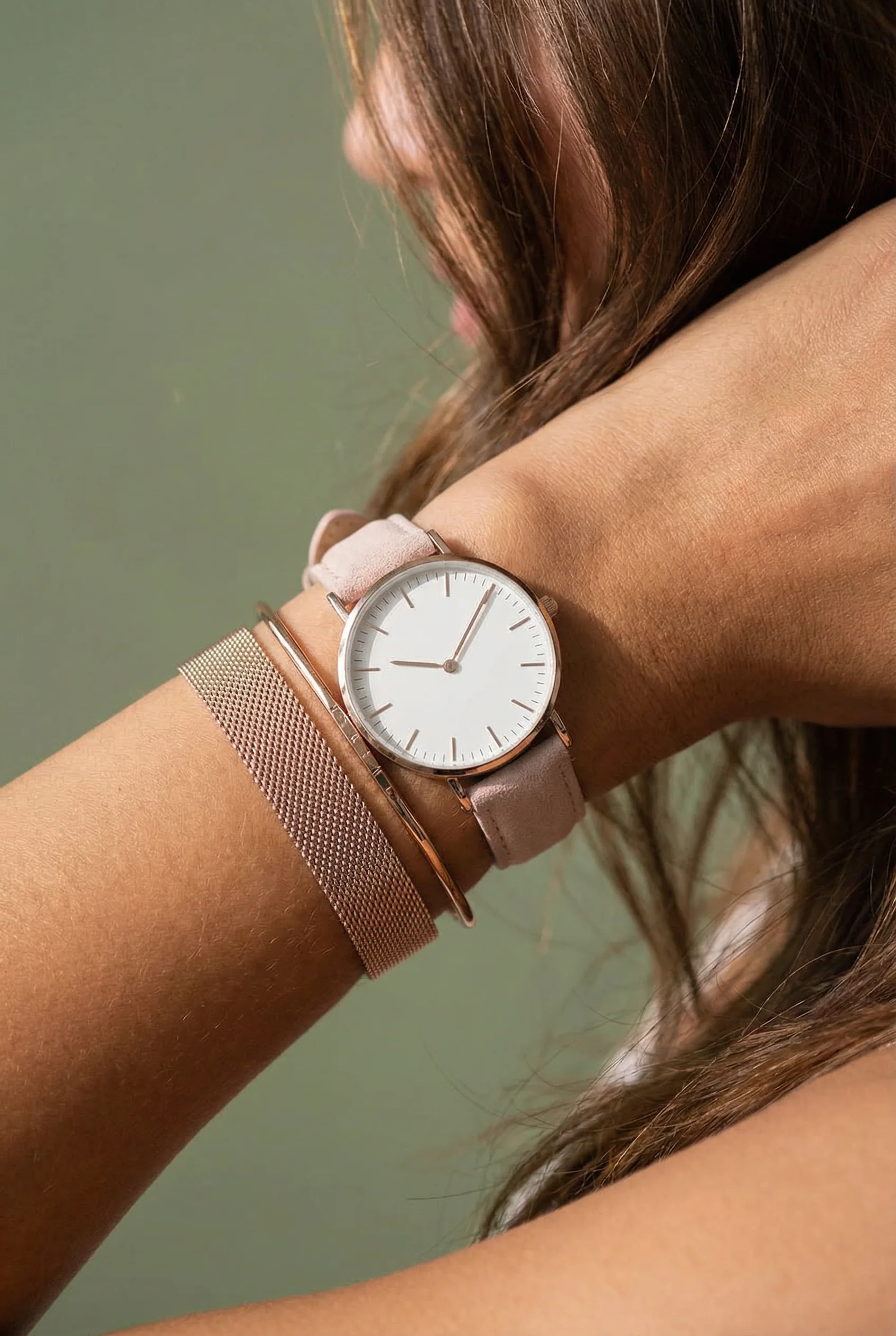 Genuine Nubuck Beige Leather Watch Band, Crafted in the USA (Women's) - Image 5
