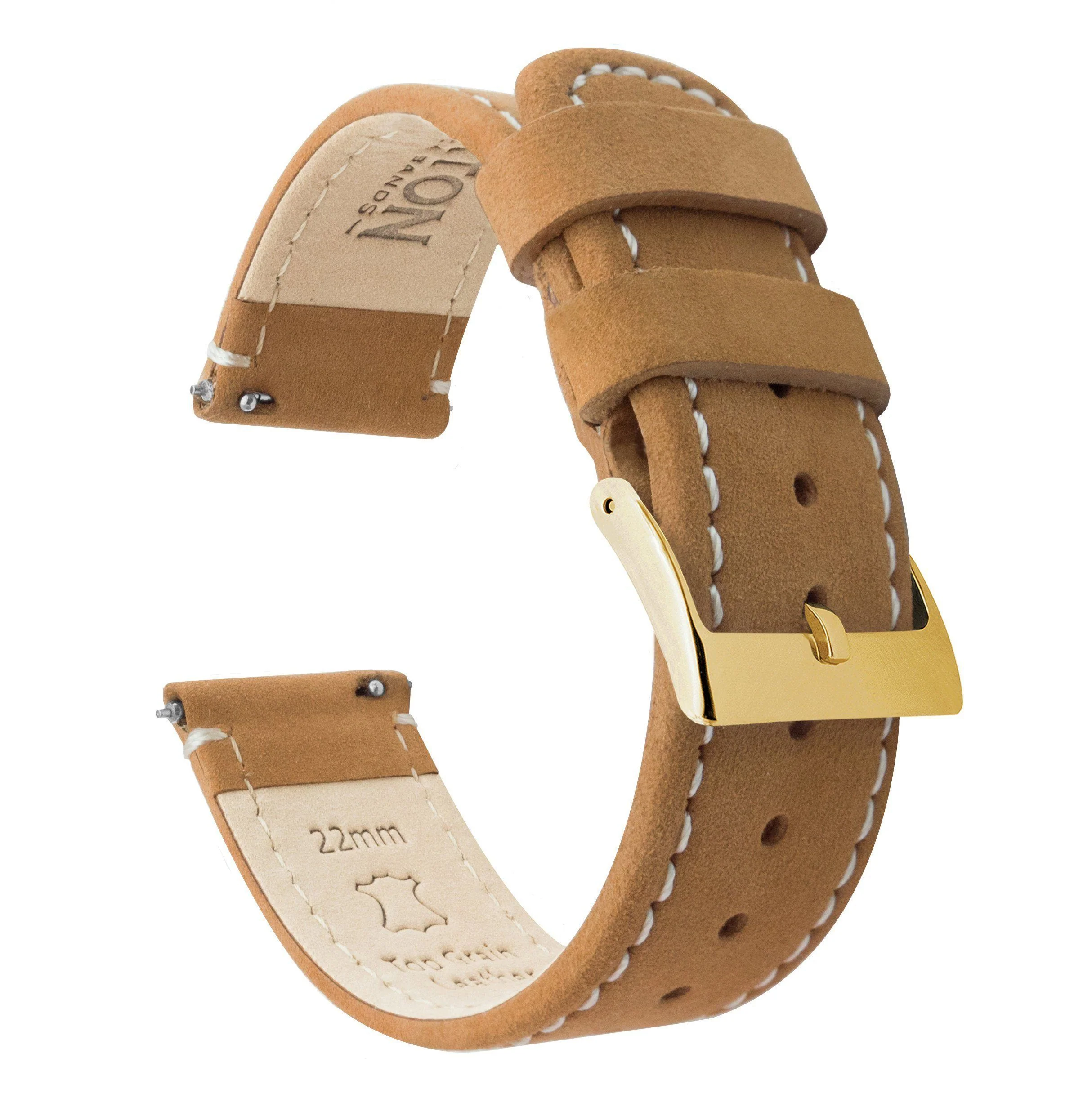 Gingerbread Leather White Stitching Quick Release Watch Band - Image 10