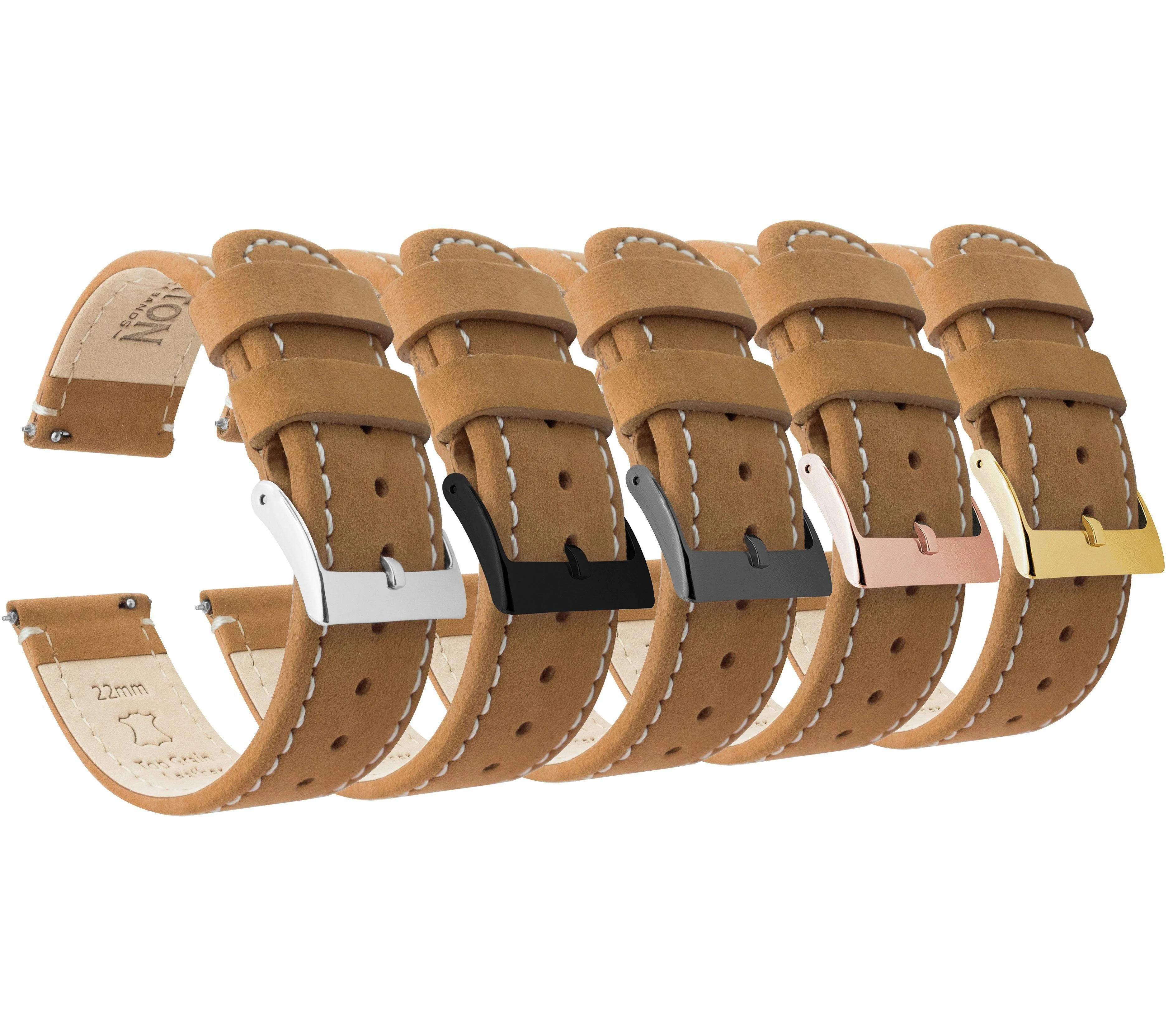 Gingerbread Leather White Stitching Quick Release Watch Band - Image 6
