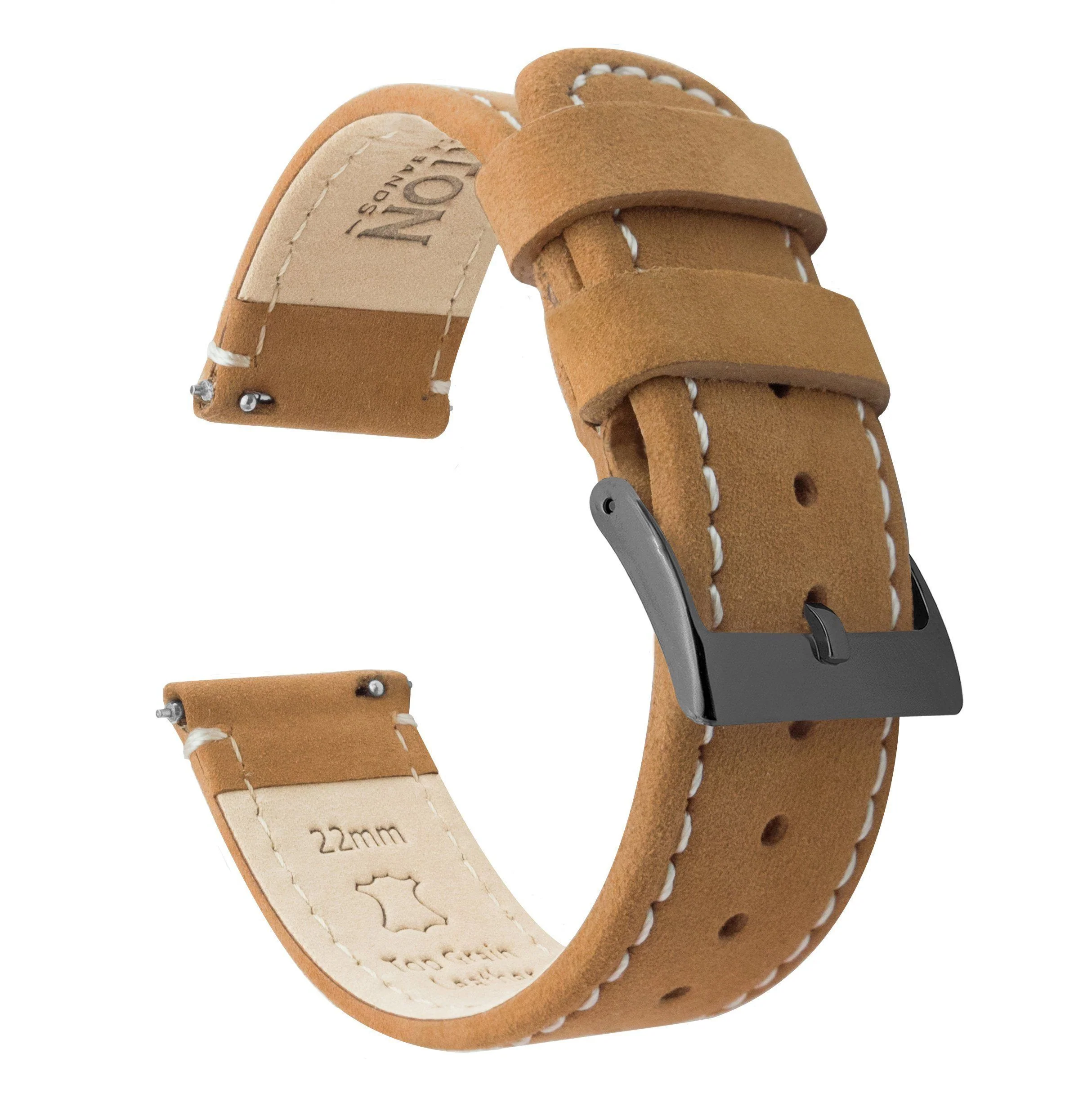 Gingerbread Leather White Stitching Quick Release Watch Band - Image 9