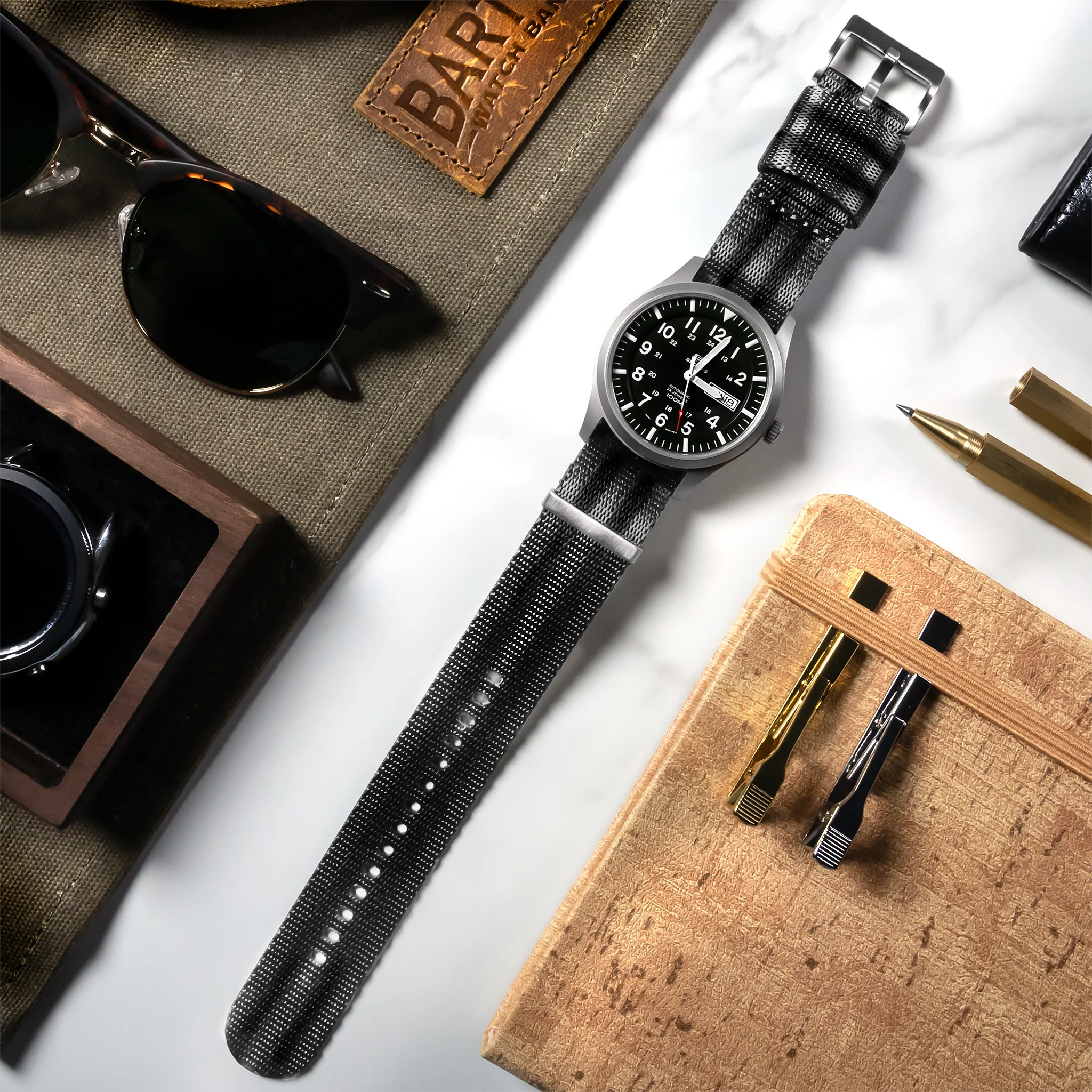 Grey With Black Stripes Elite Nylon NATO® style Watch Band - Image 2