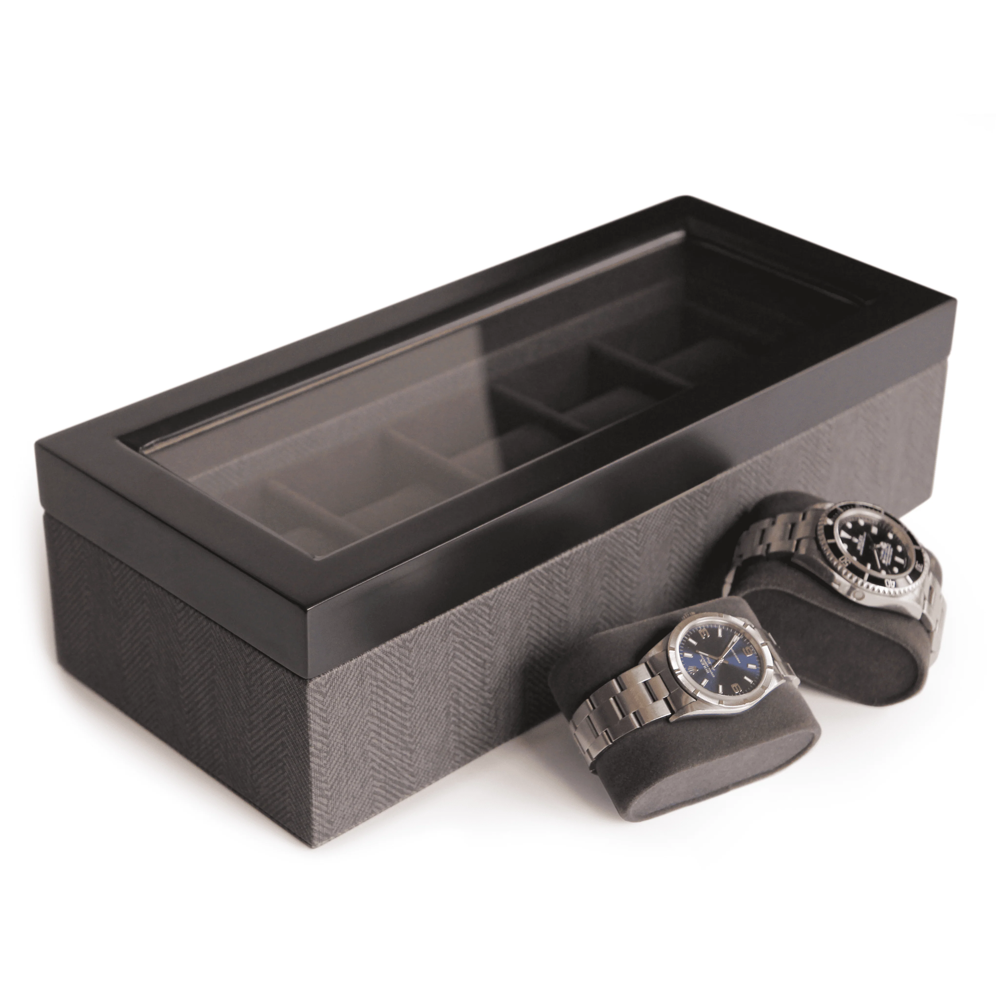 Herringbone Two-Toned Watch Box - 5 Slot - Image 6