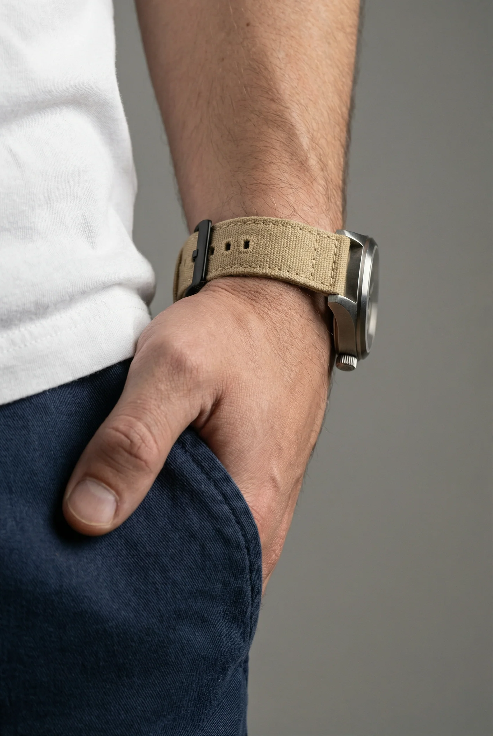 Khaki Crafted Canvas Watch Band - Image 3