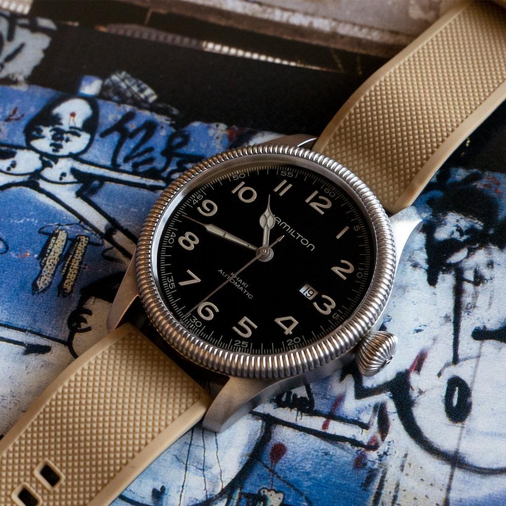 Khaki Tan Top Black Bottom Elite Silicone Watch Band - Image 4