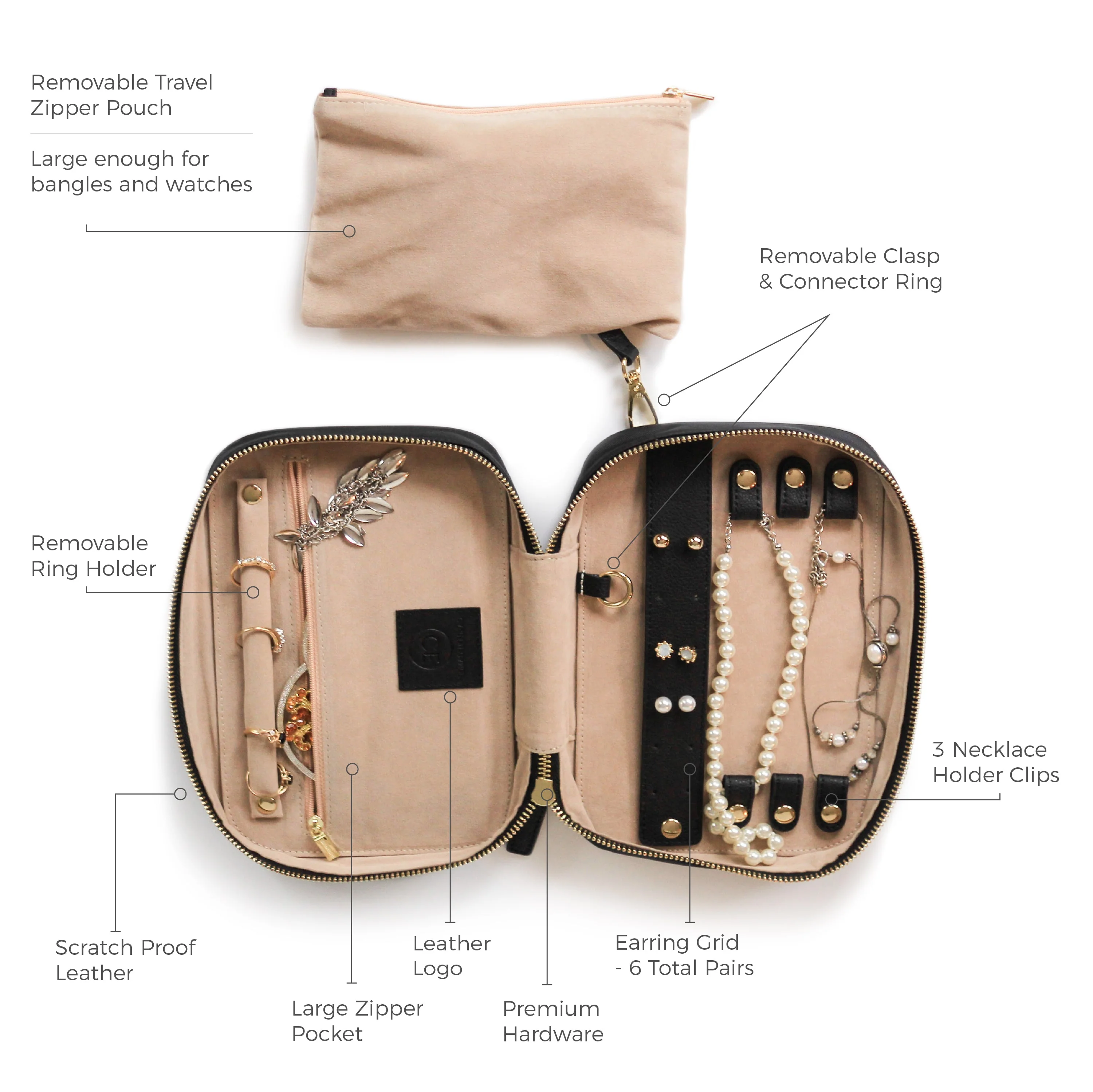 Large Travel Jewelry Organizer - Black - Image 2