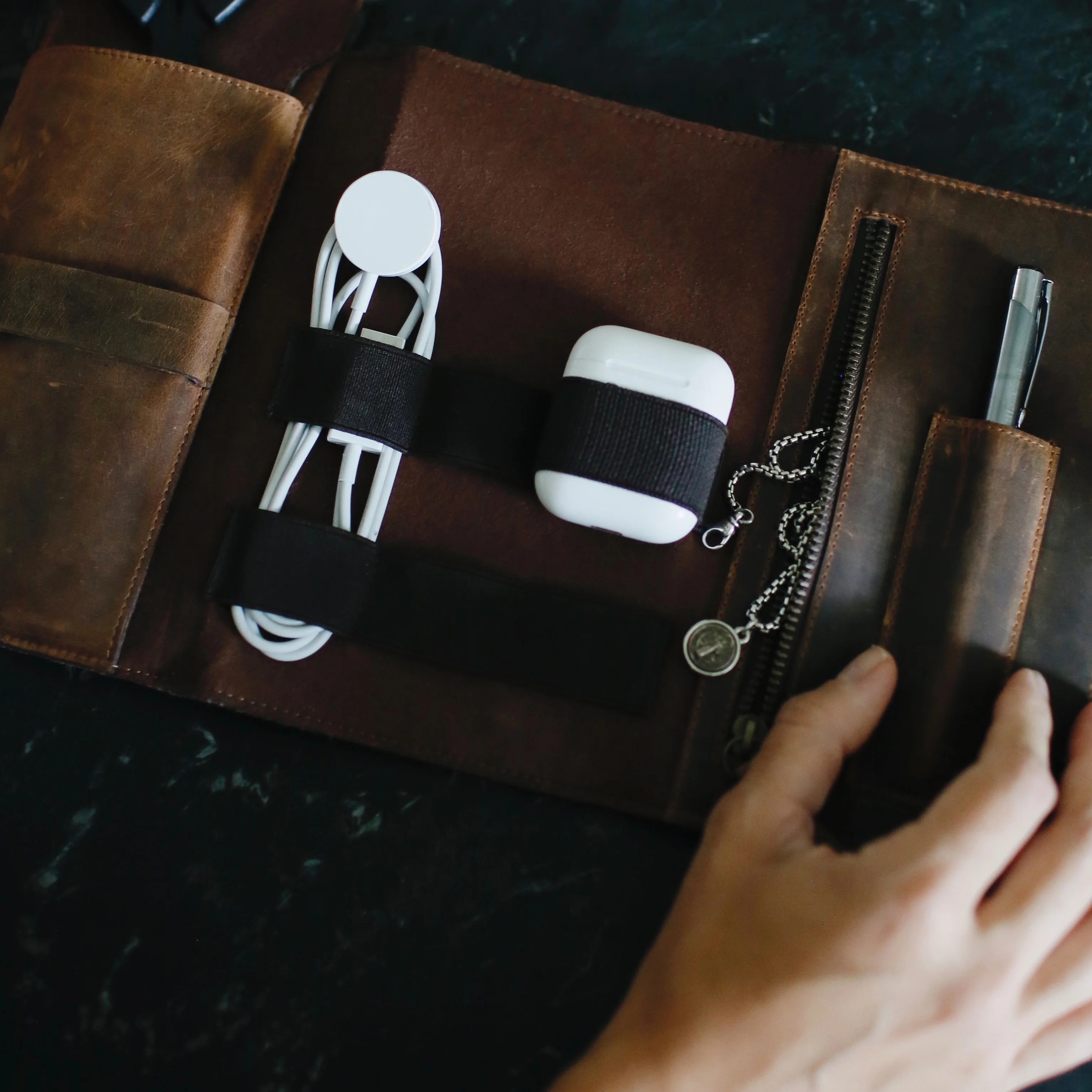 Leather Tech Organizer Watch Band & Accessory Storage for Travel - Image 4