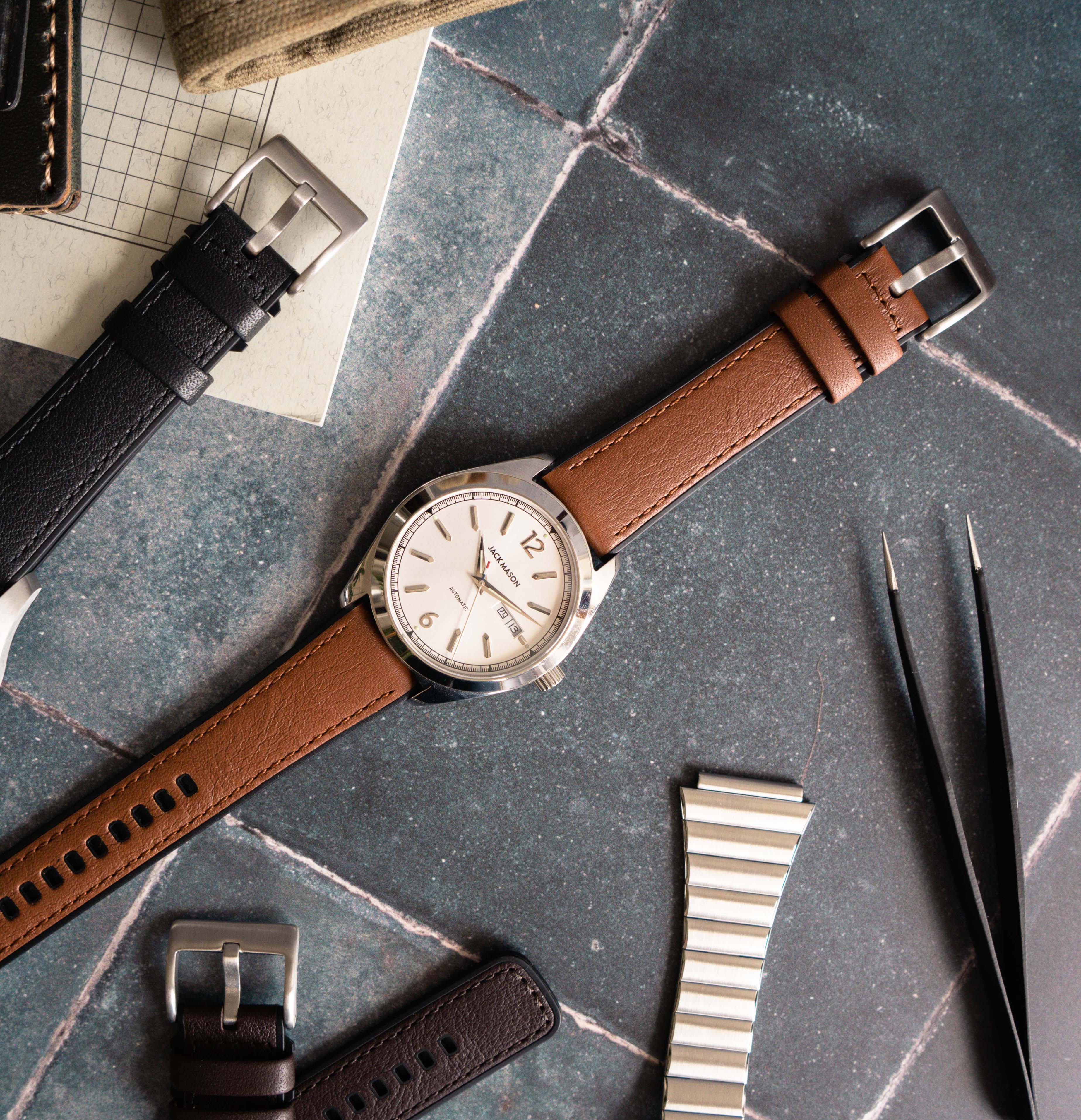 Light Brown Pittards Water Resistant Leather Silicone Base Watch Band - Image 2